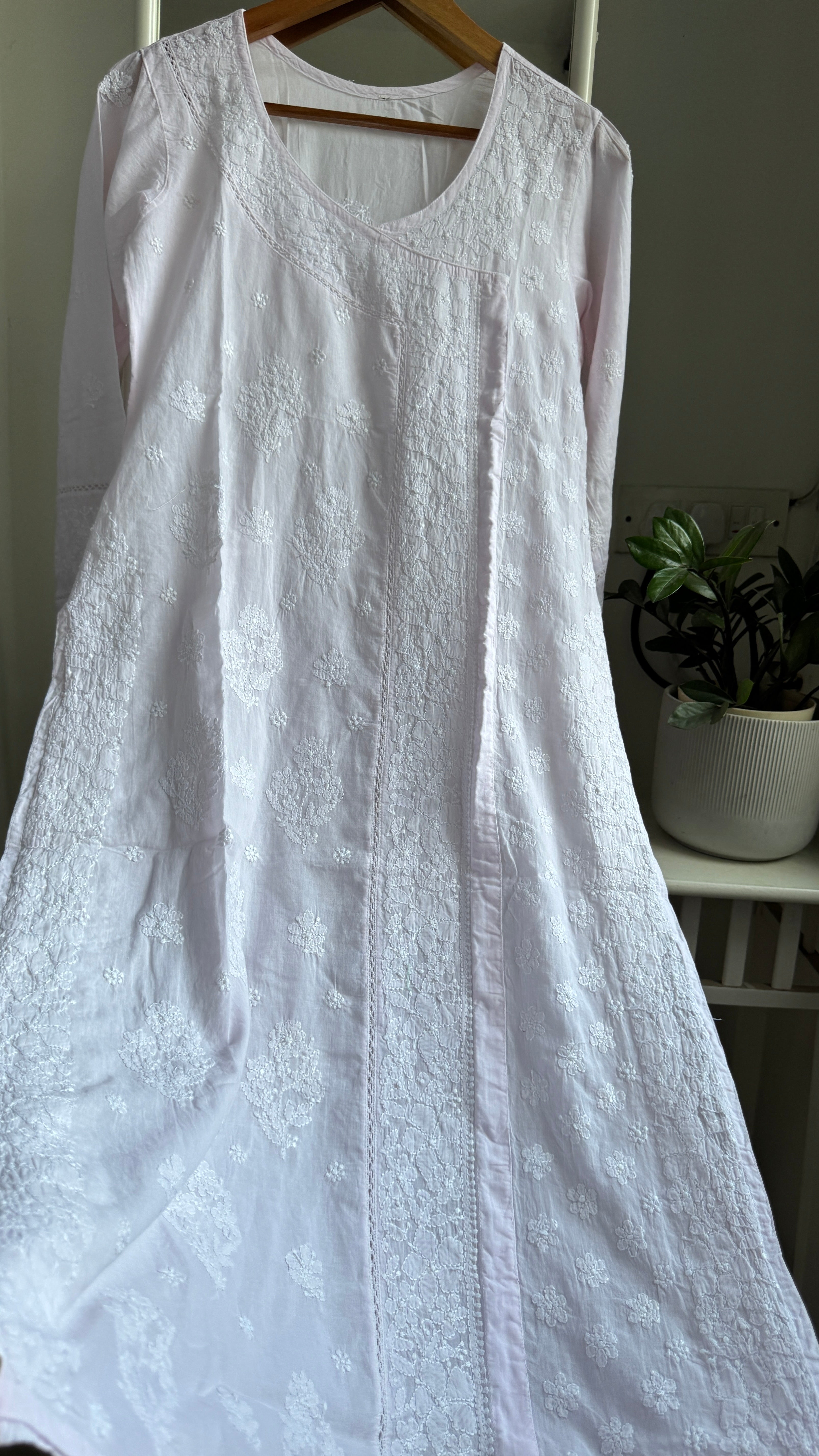 Mul Cotton Pink Chikankari Kurti - Saaz Collection