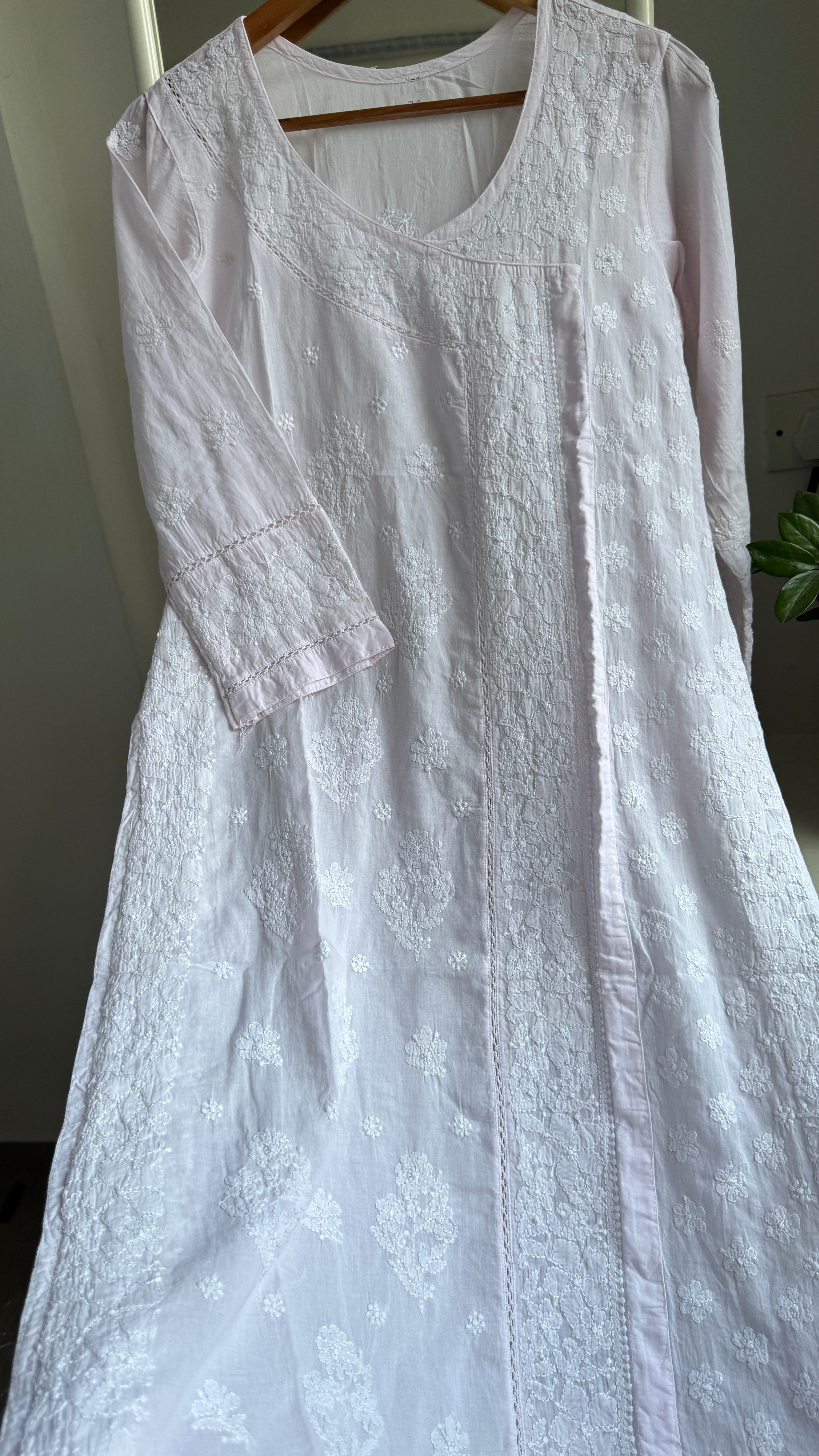 Mul Cotton Pink Chikankari Kurti - Saaz Collection