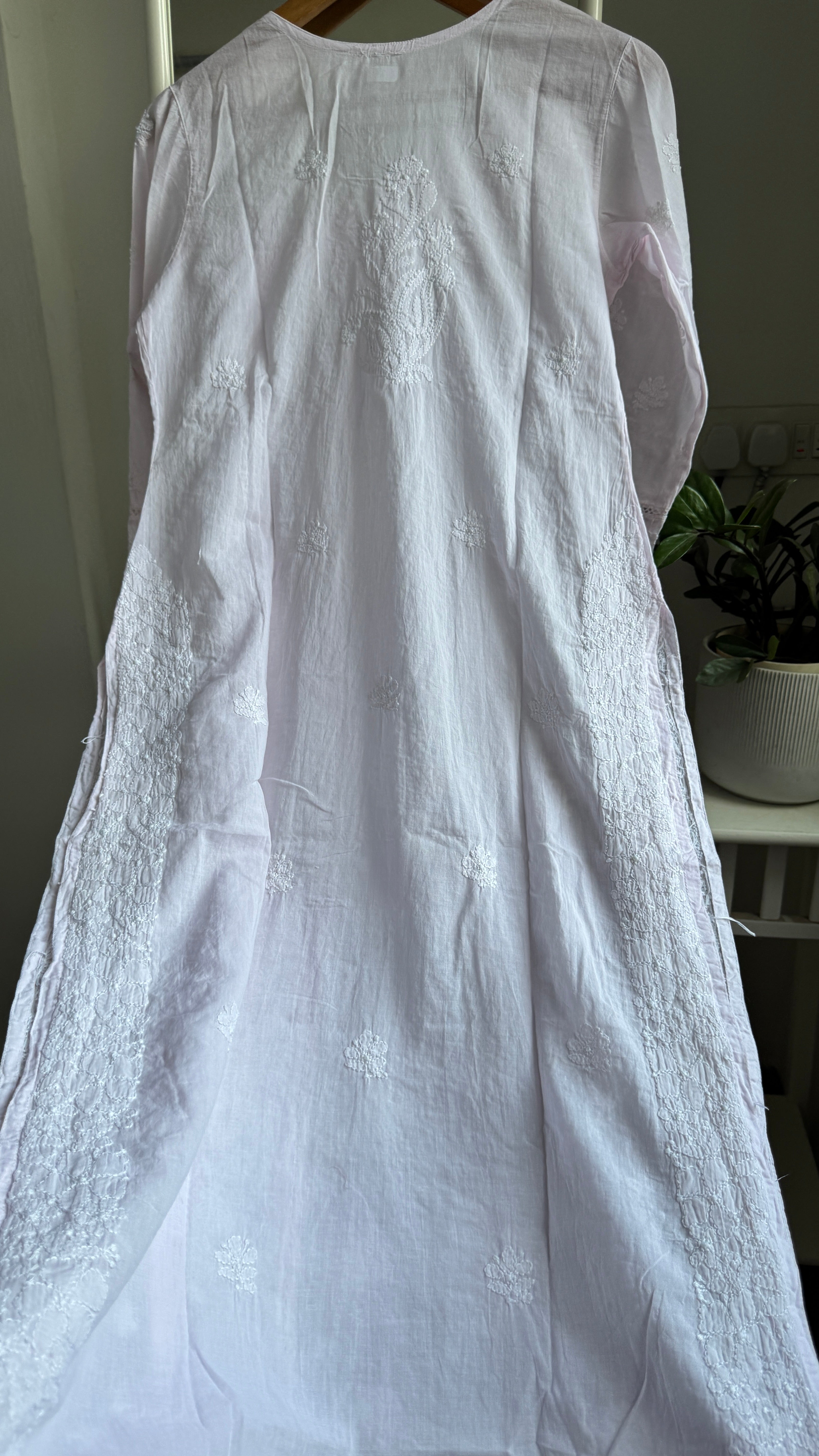 Mul Cotton Pink Chikankari Kurti - Saaz Collection