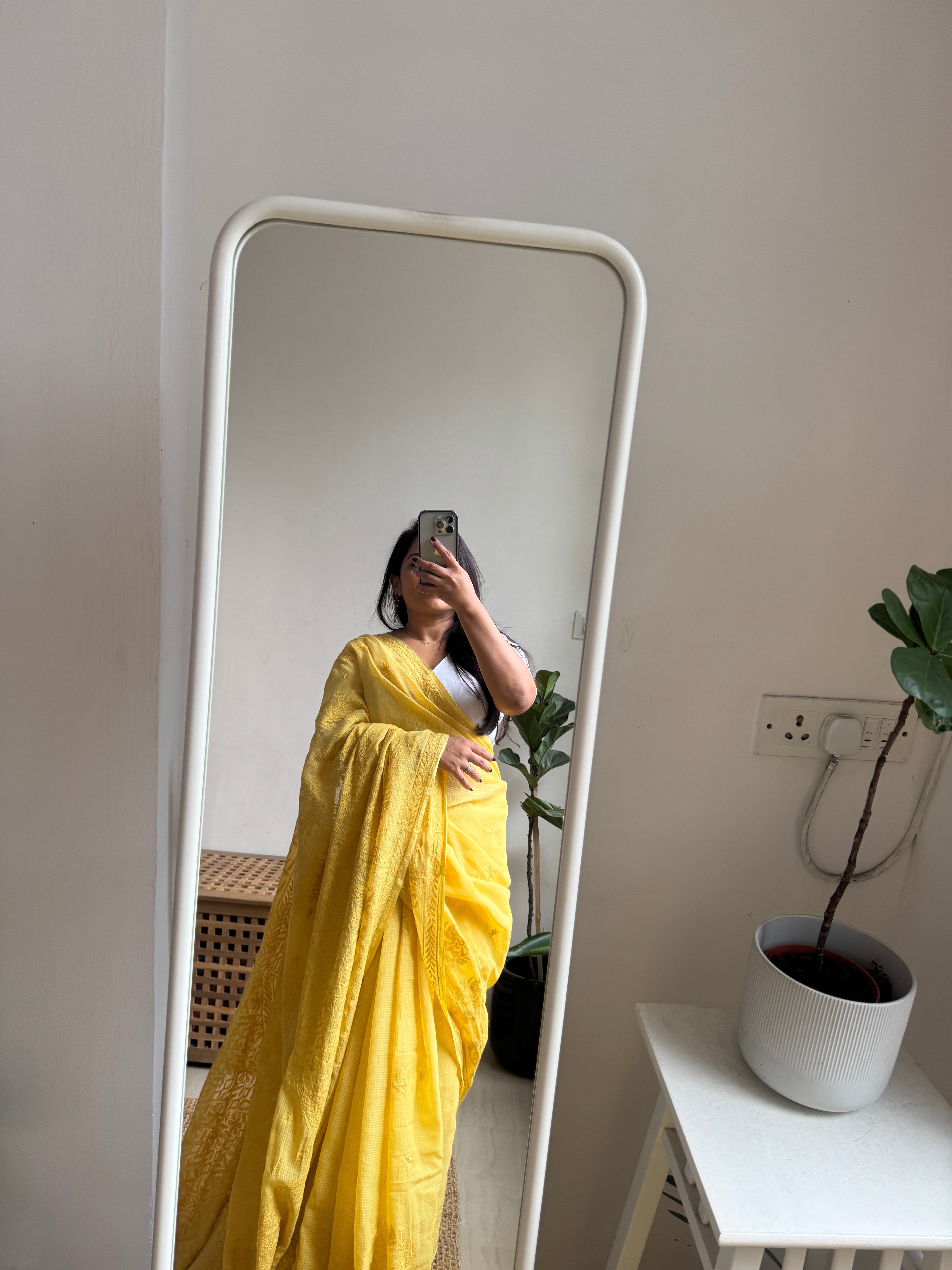 Kota Chikankari saree in Mustard Yellow ARIAA CHIKANKARI 
