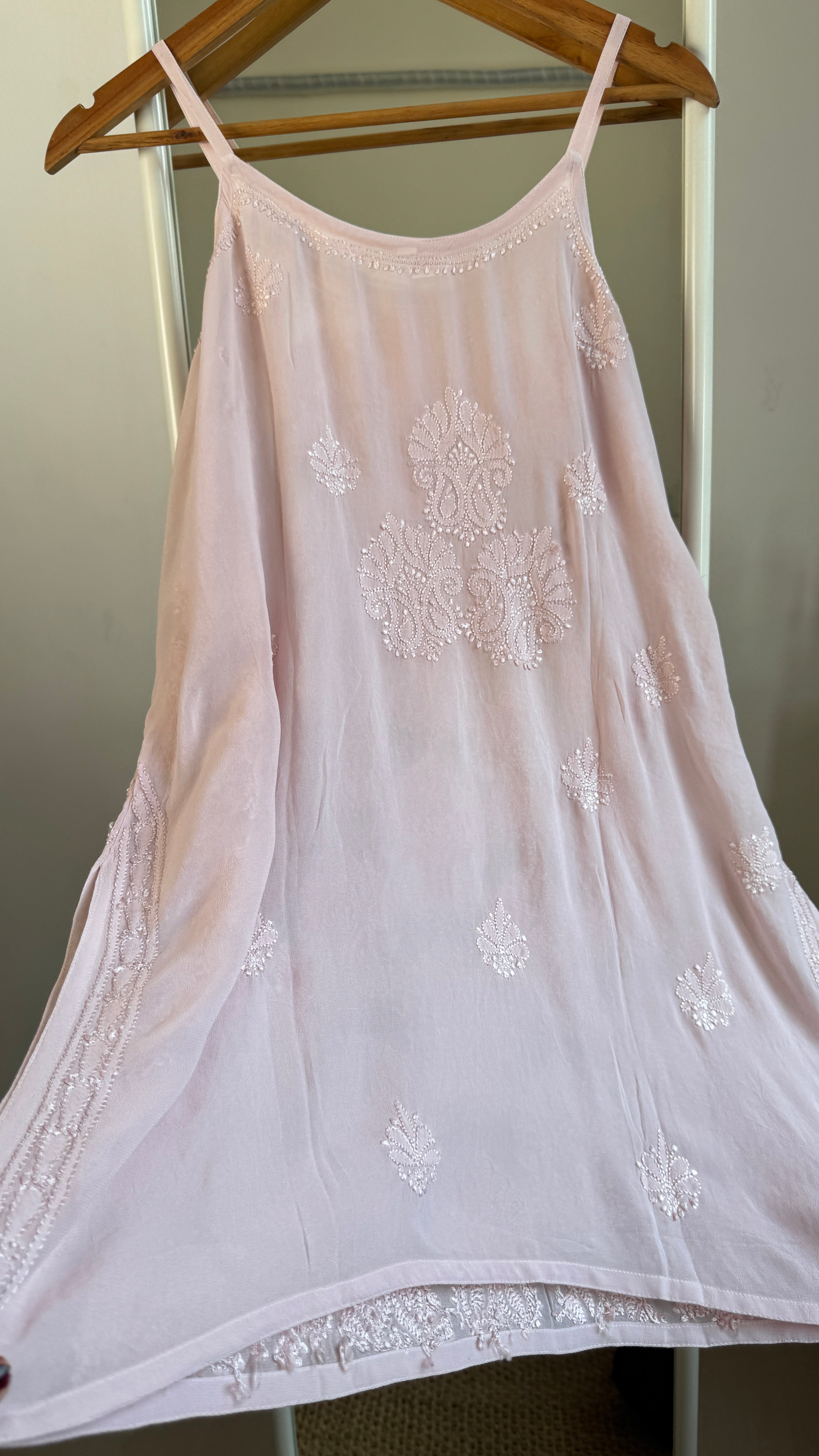 Chikankari Noodle Strap Top in Pale Pink