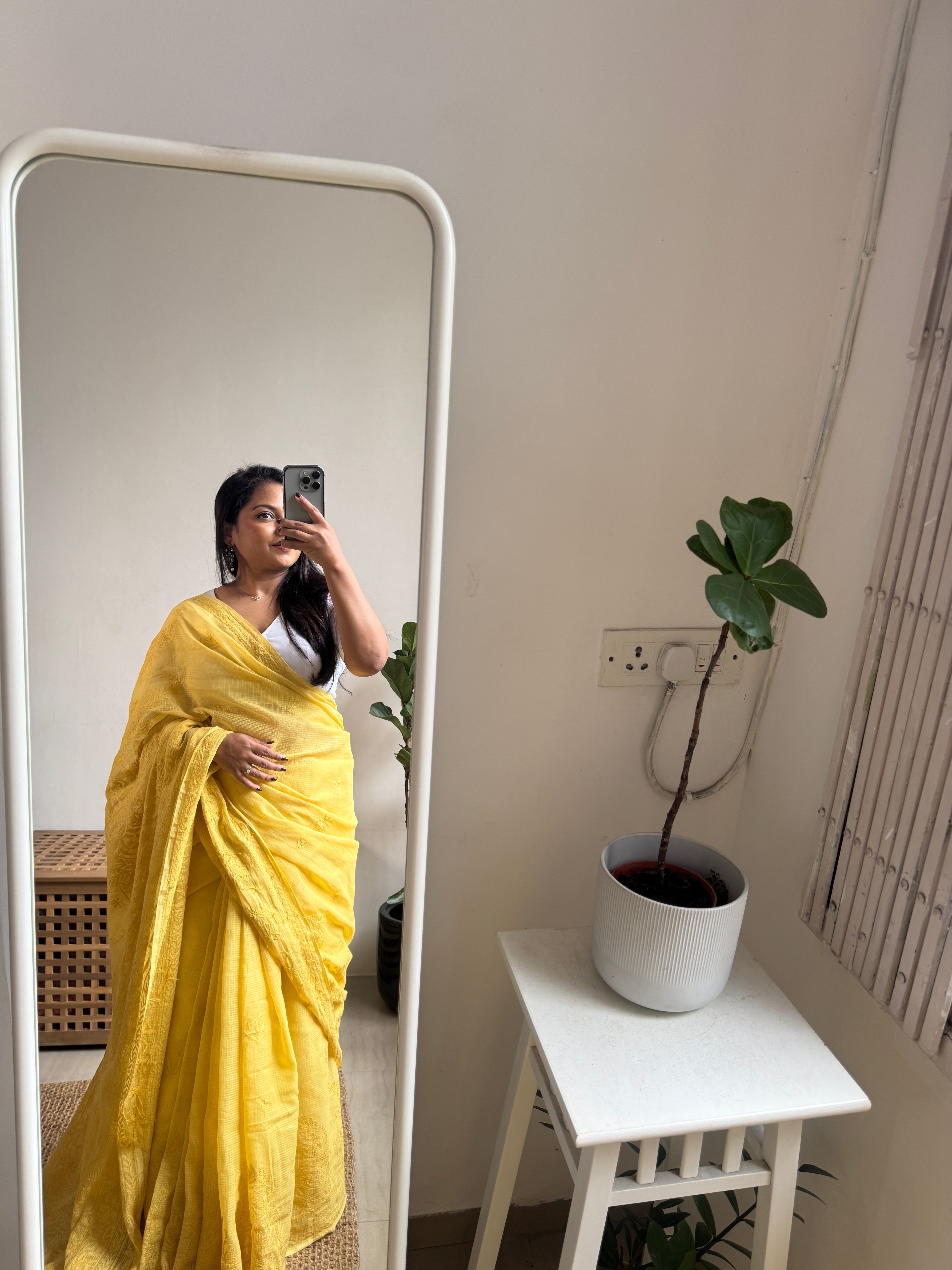 Kota Chikankari saree in Mustard Yellow ARIAA CHIKANKARI 