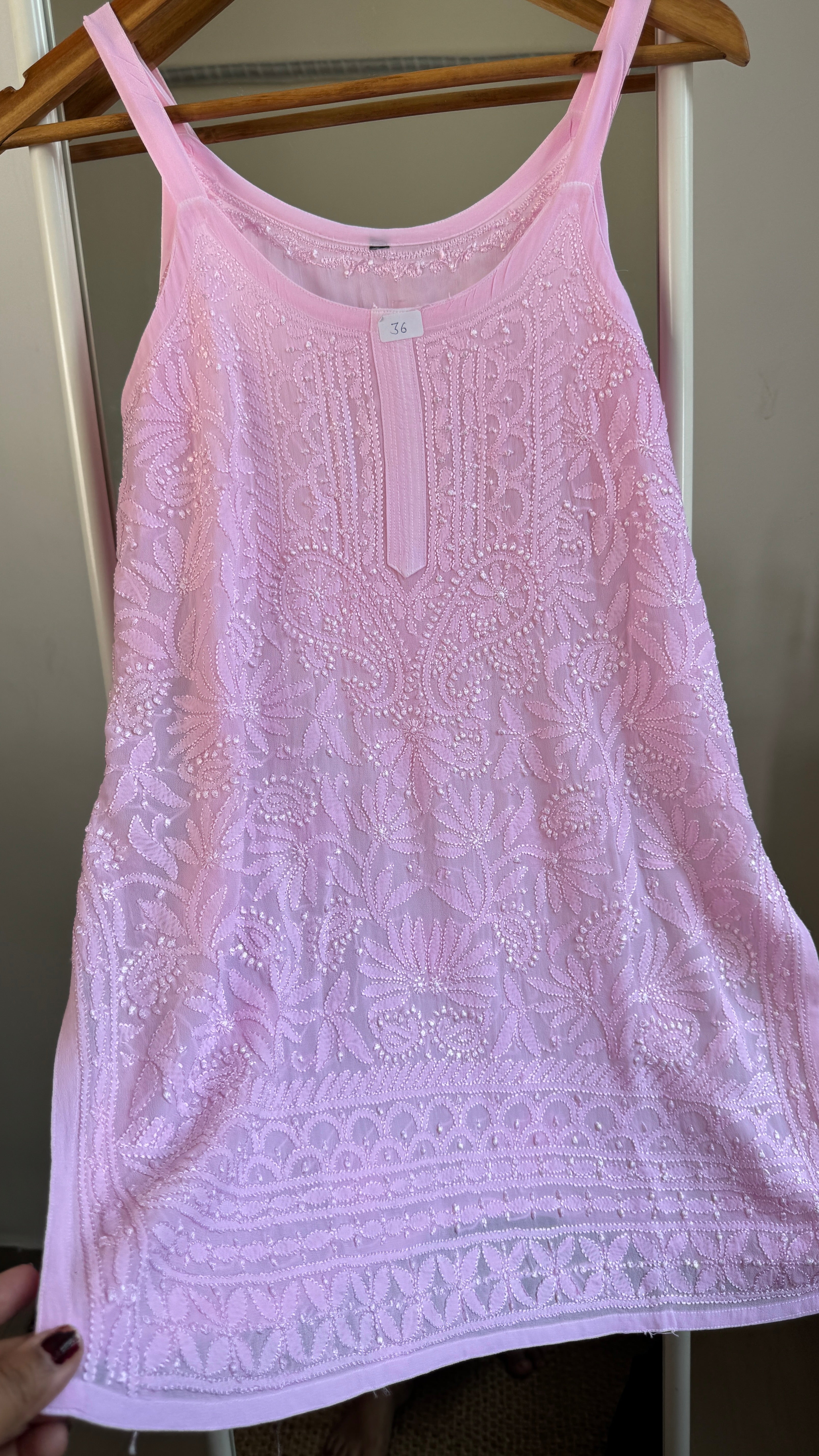 Chikankari Noodle Strap Top in Pink