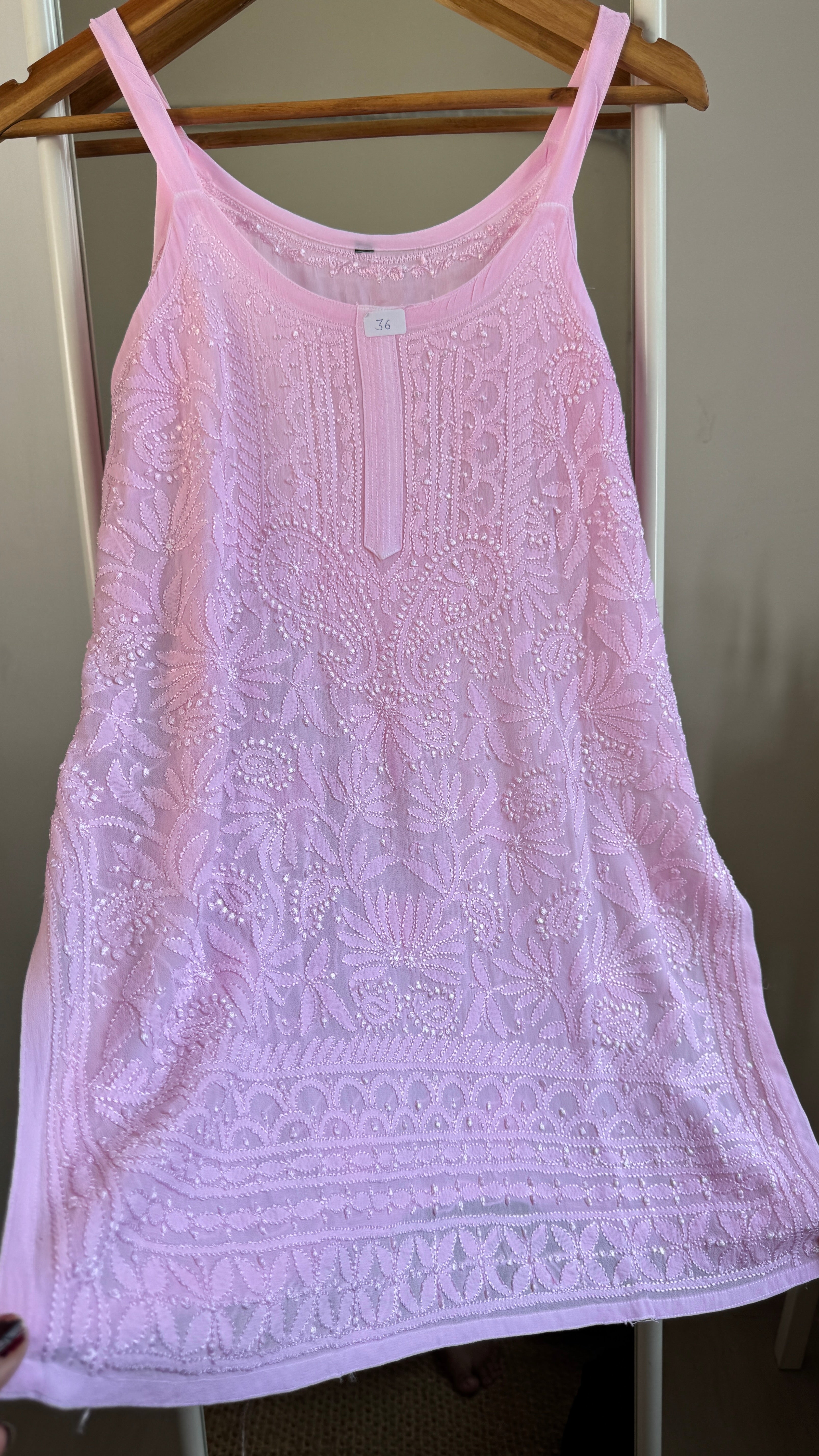Chikankari Noodle Strap Top in Pink