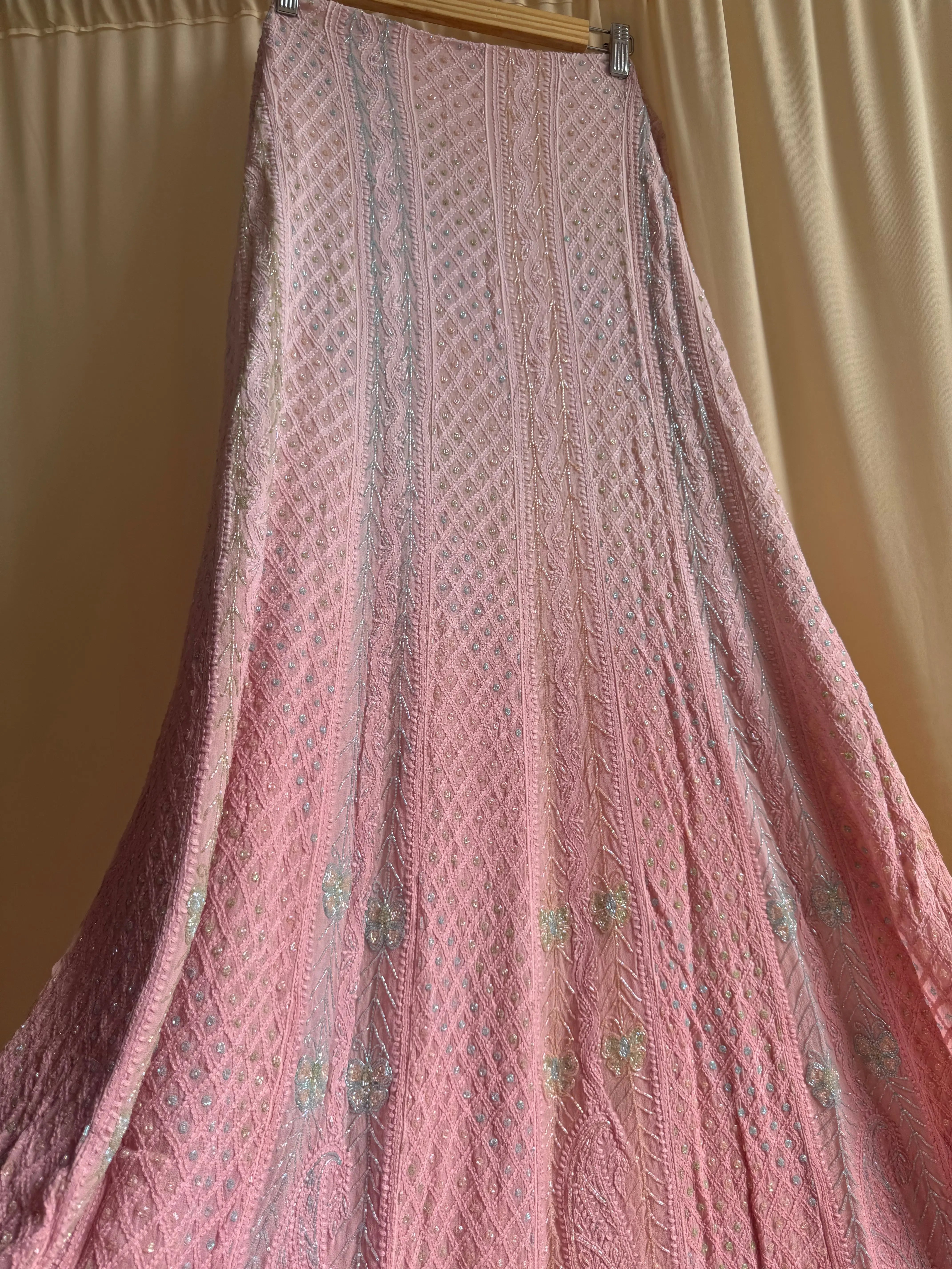 Viscose Anarkali - Semi Stitched - Pearl Work - Pink Ombre ARIAA CHIKANKARI 