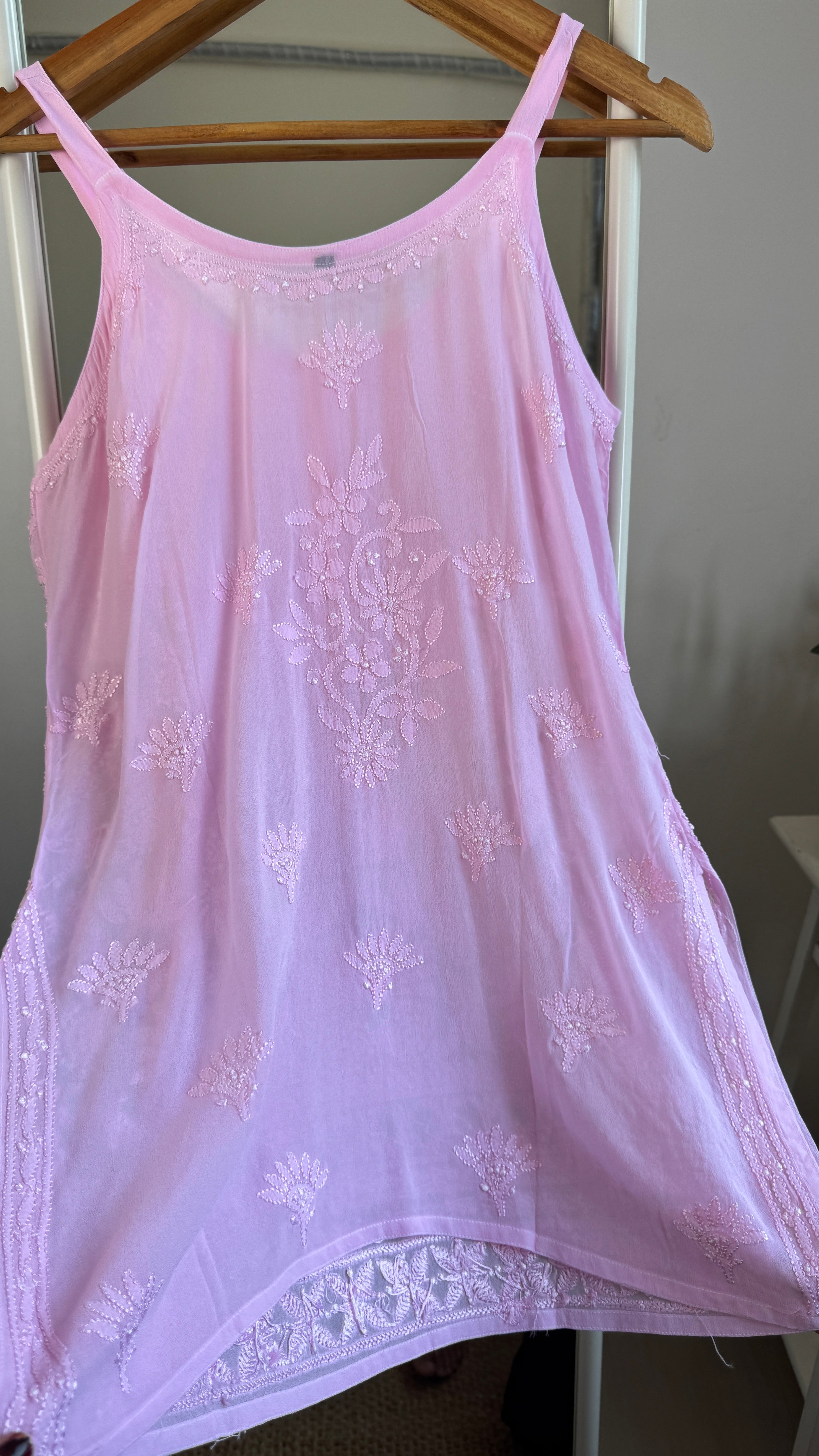 Chikankari Noodle Strap Top in Pink