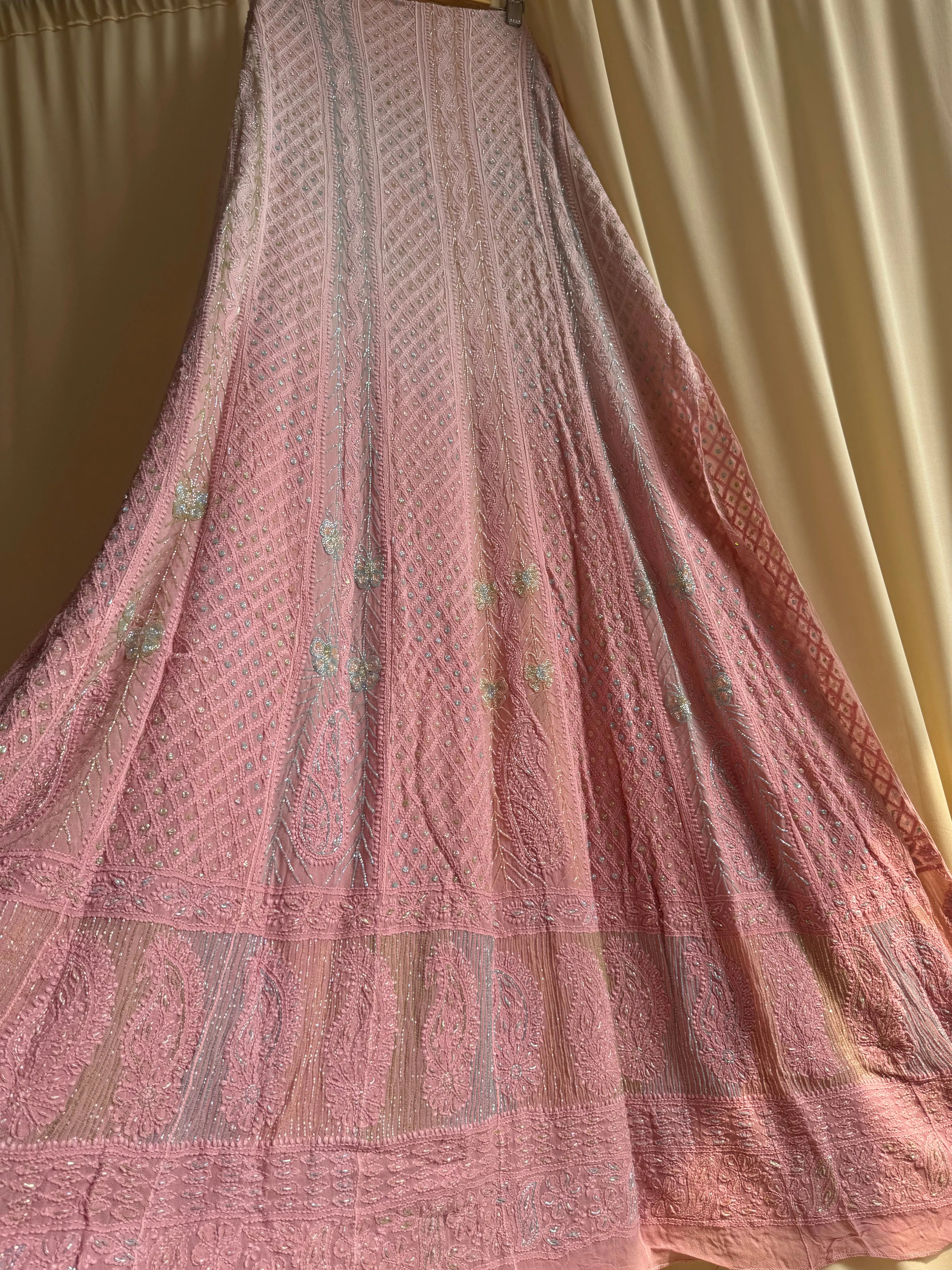 Viscose Anarkali - Semi Stitched - Pearl Work - Pink Ombre ARIAA CHIKANKARI 