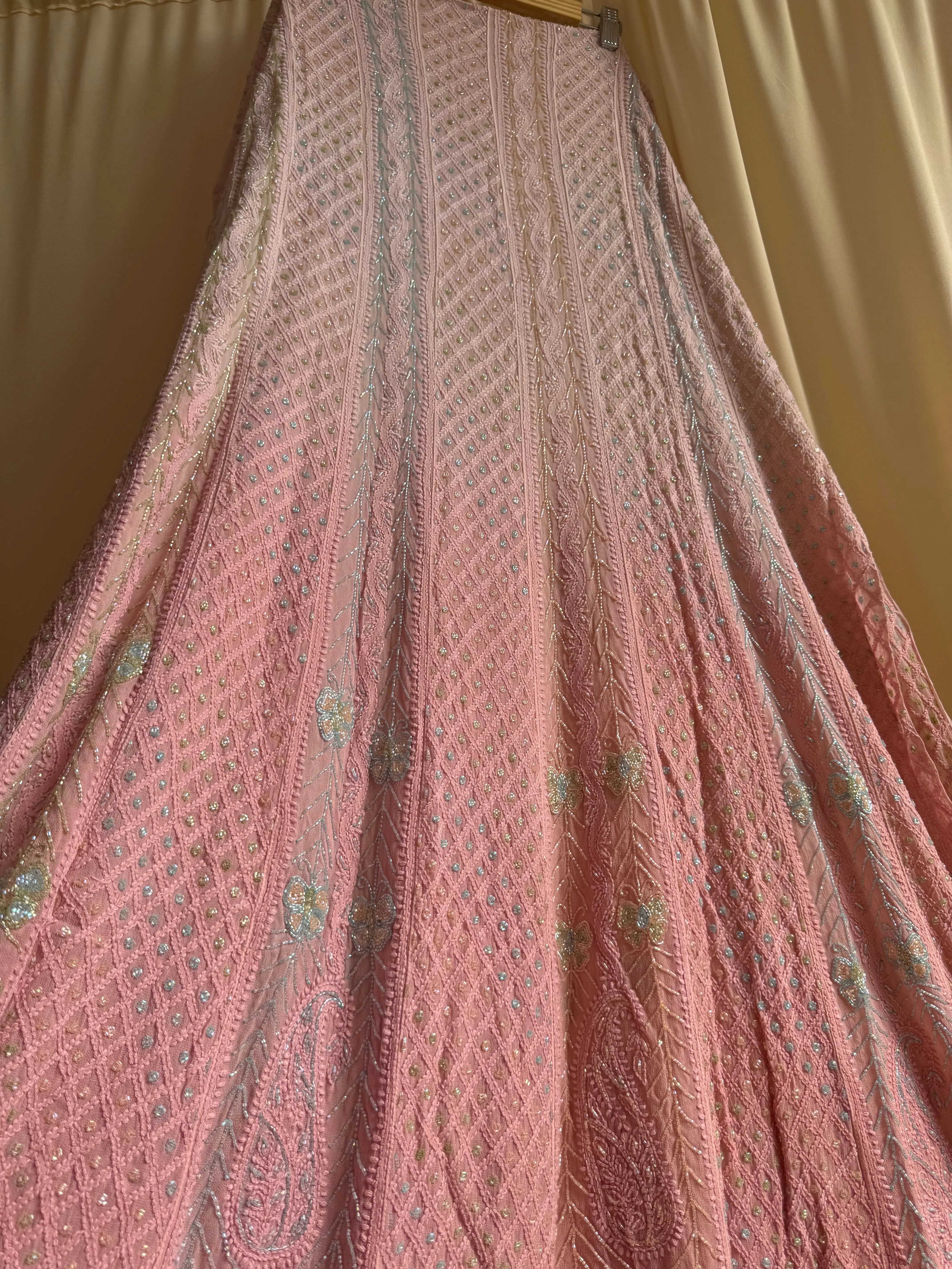 Viscose Anarkali - Semi Stitched - Pearl Work - Pink Ombre ARIAA CHIKANKARI 