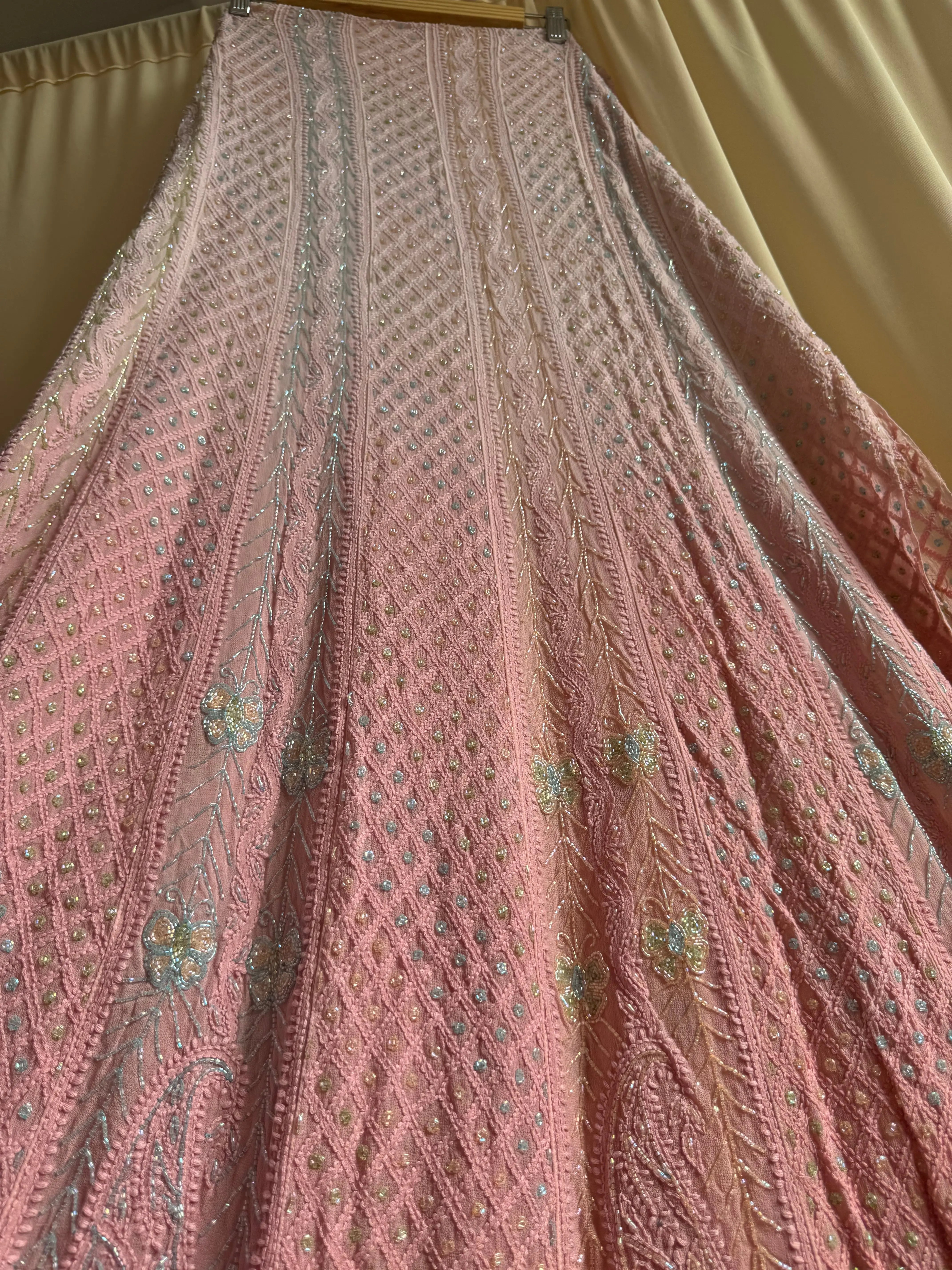 Viscose Anarkali - Semi Stitched - Pearl Work - Pink Ombre ARIAA CHIKANKARI 