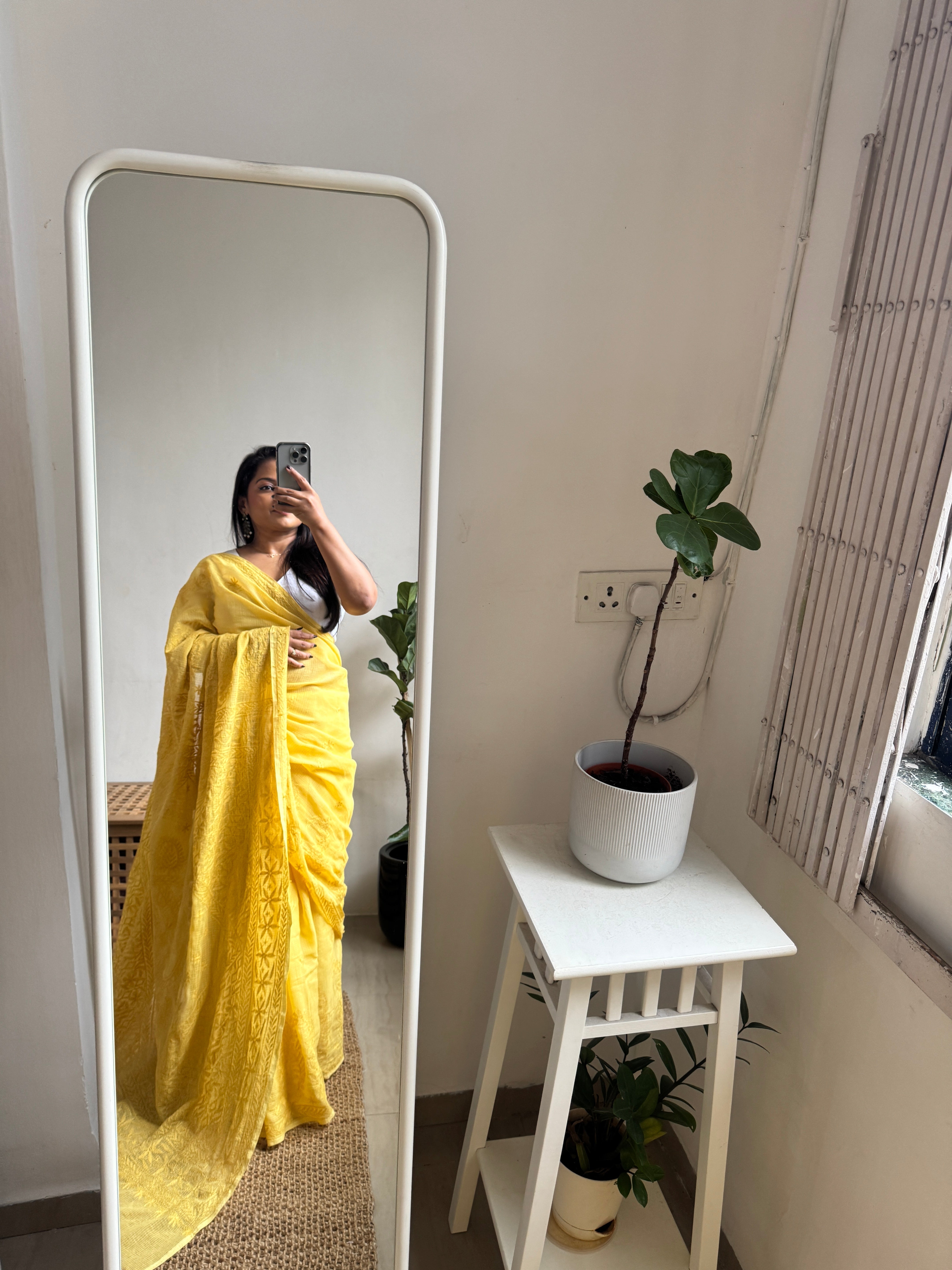 Kota Chikankari saree in Mustard Yellow ARIAA CHIKANKARI 