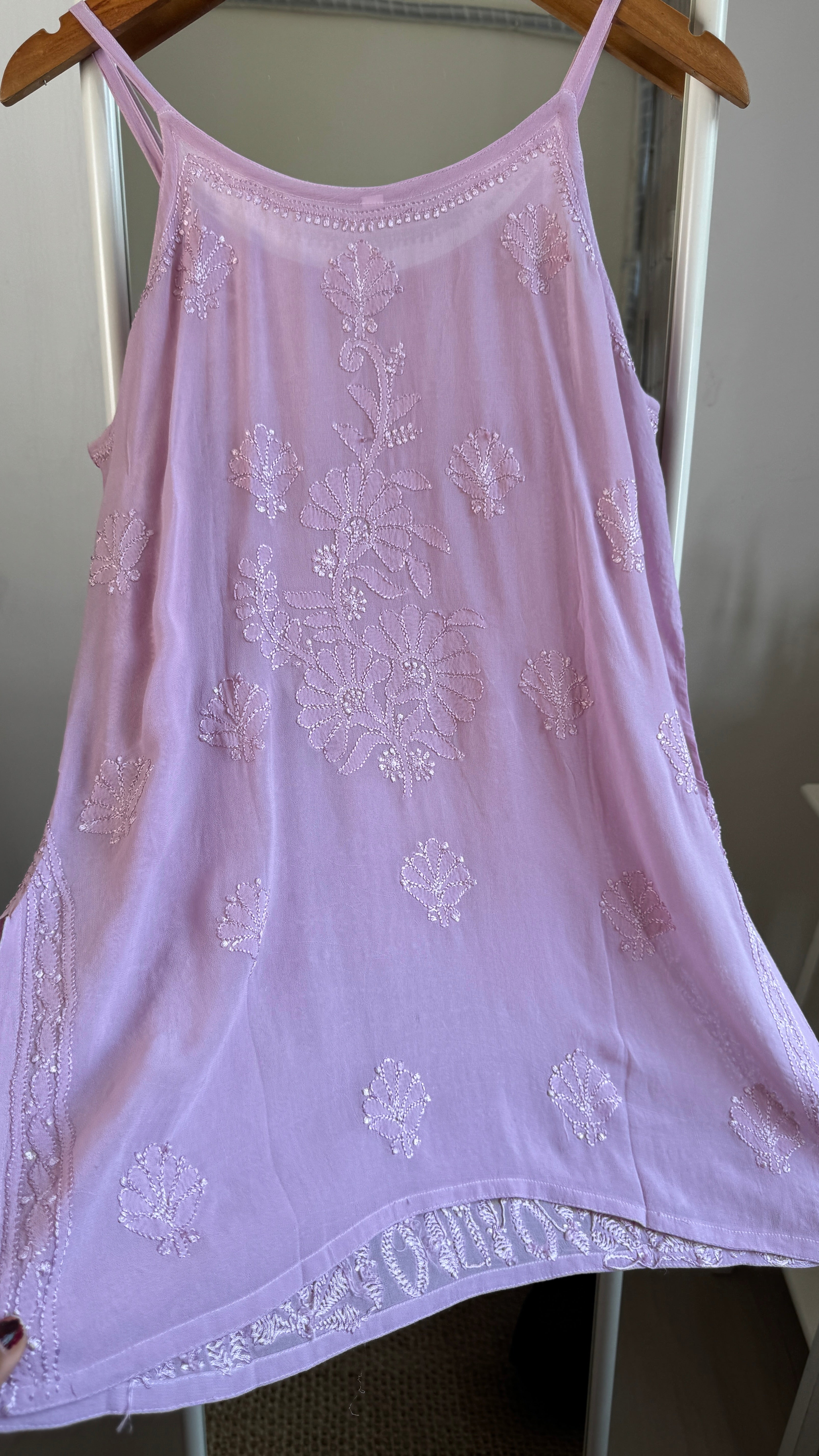 Chikankari Noodle Strap short Top in Mauve