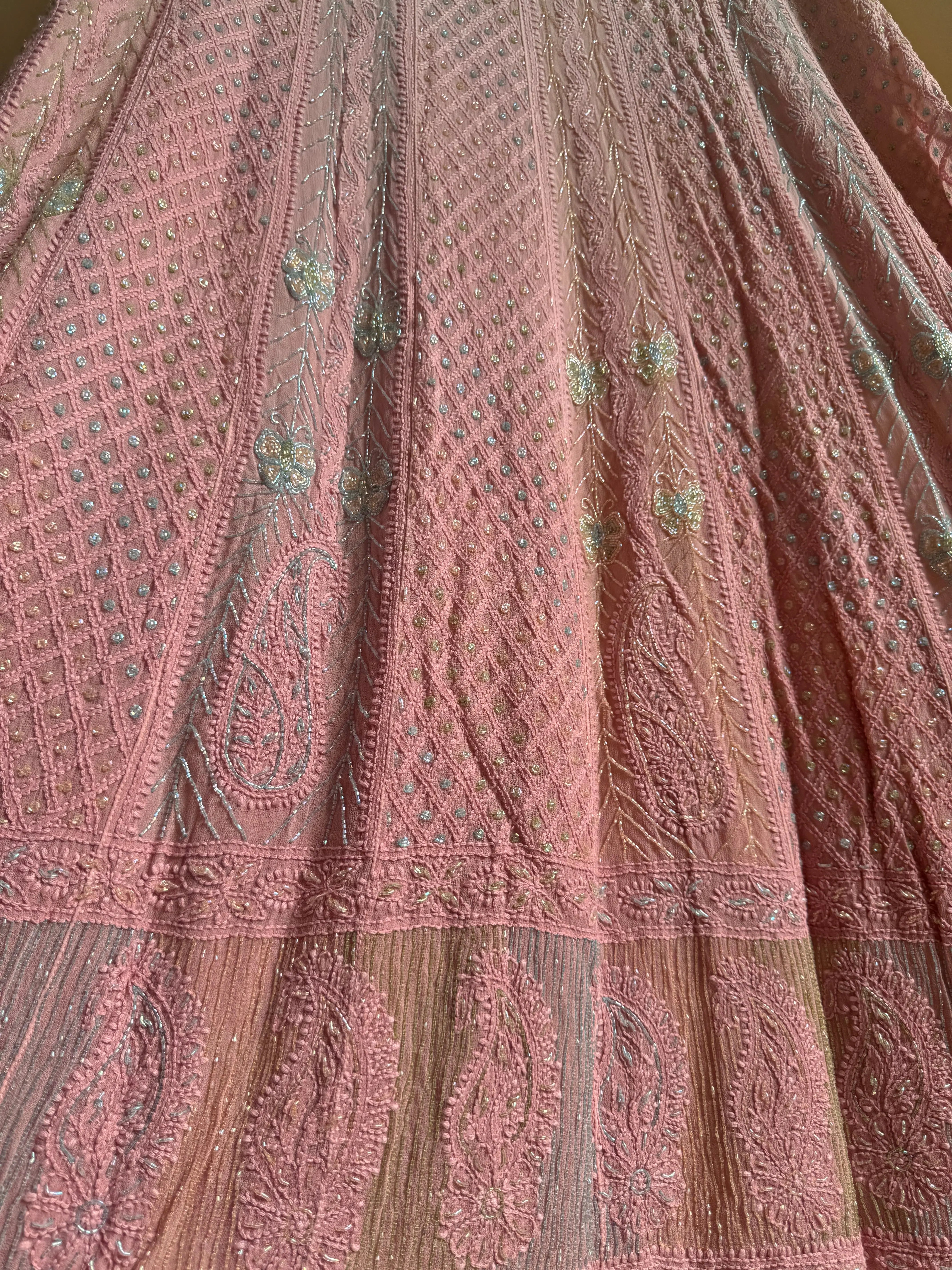 Viscose Anarkali - Semi Stitched - Pearl Work - Pink Ombre ARIAA CHIKANKARI 