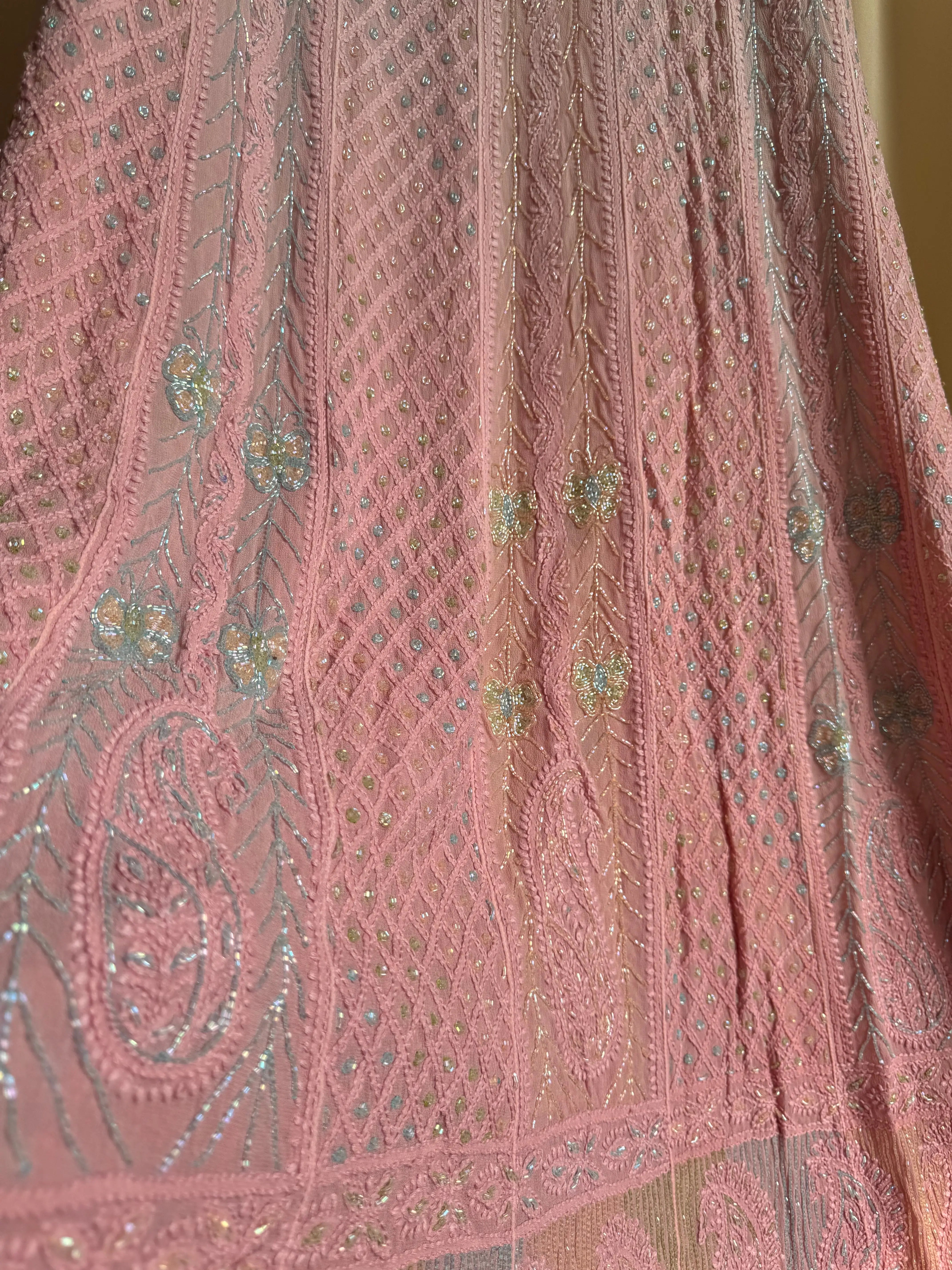 Viscose Anarkali - Semi Stitched - Pearl Work - Pink Ombre ARIAA CHIKANKARI 