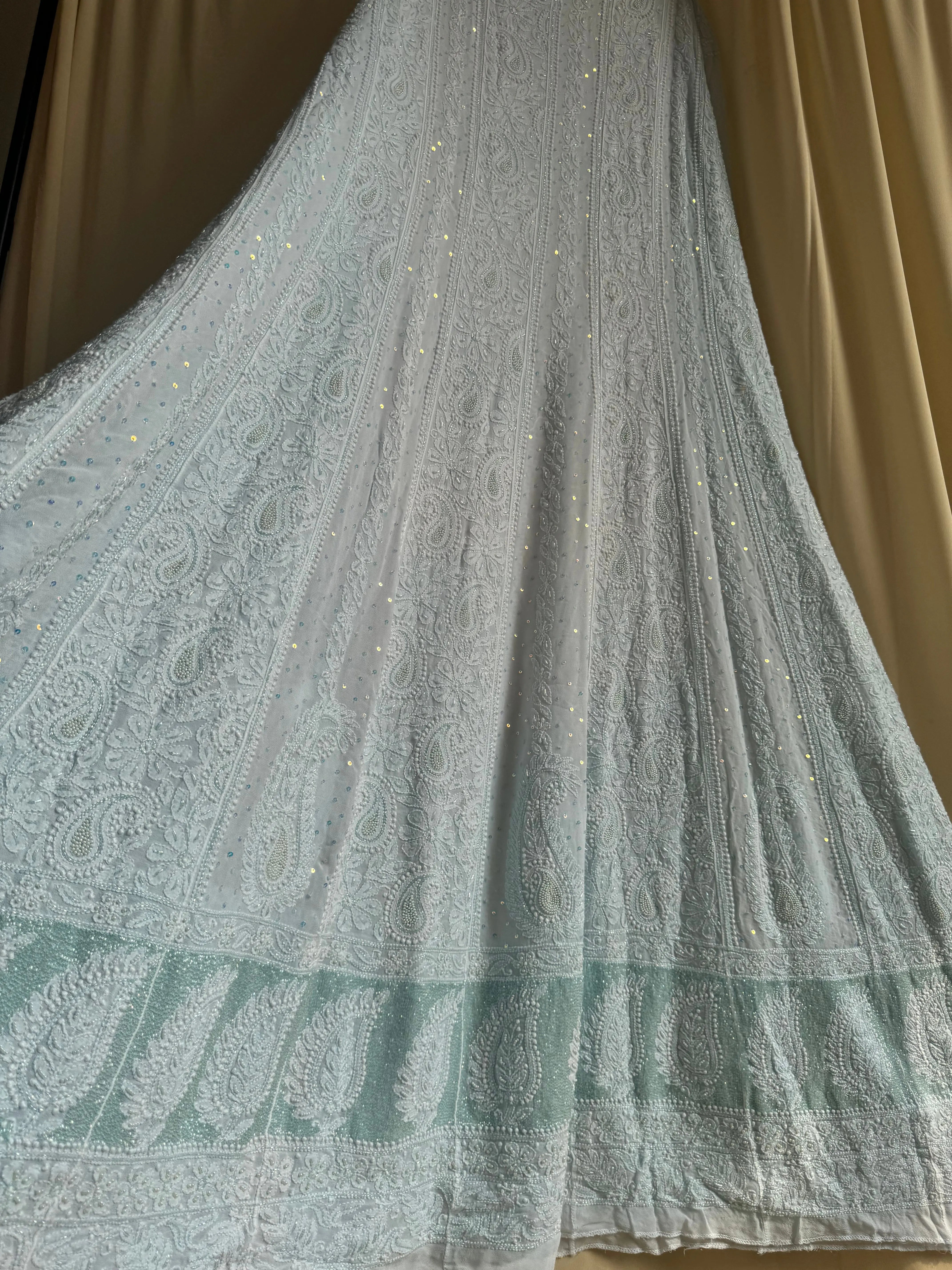 Viscose Anarkali - Semi Stitched - Pearl Work - Icy Blue ARIAA CHIKANKARI 