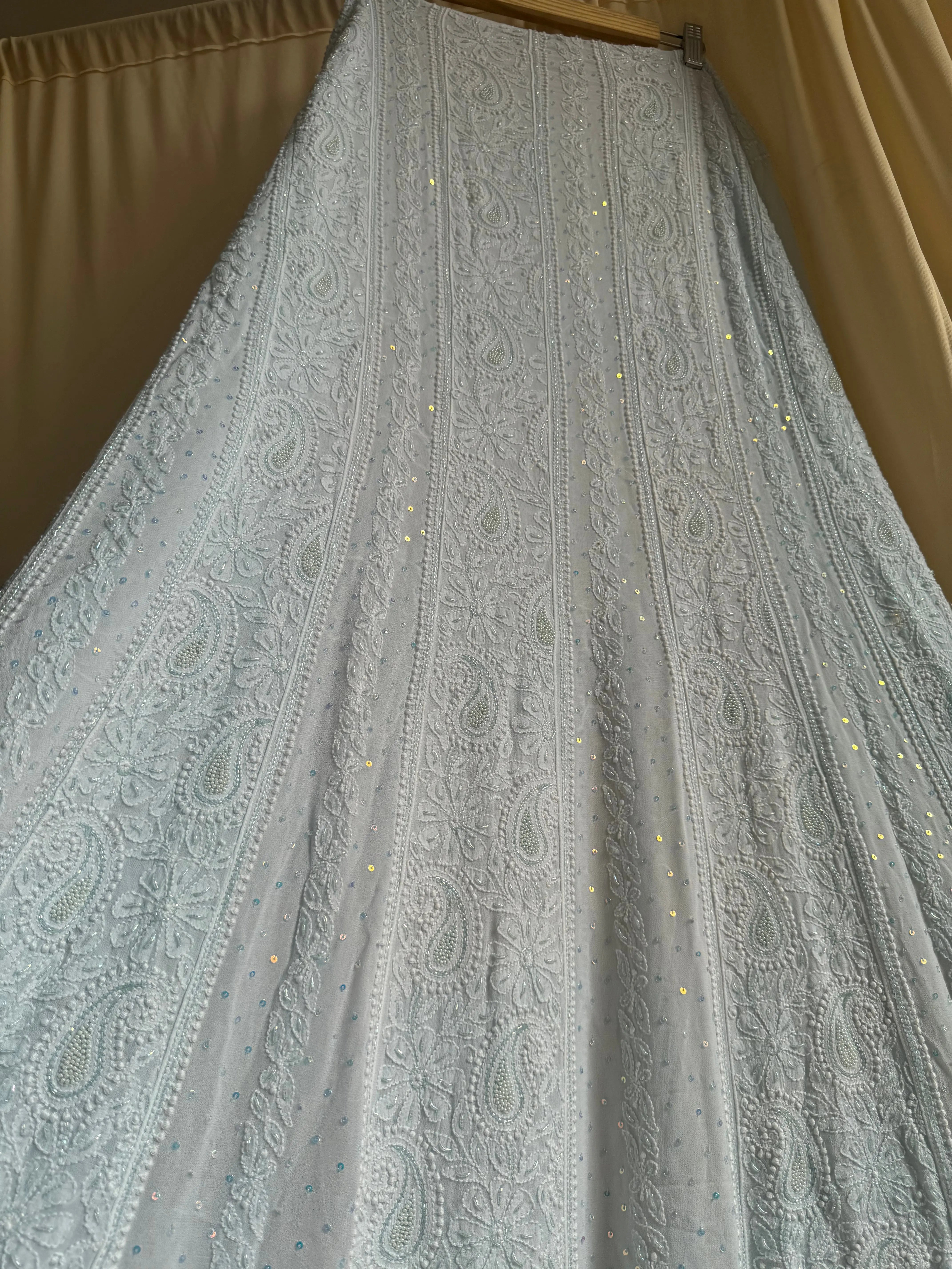 Viscose Anarkali - Semi Stitched - Pearl Work - Icy Blue ARIAA CHIKANKARI 