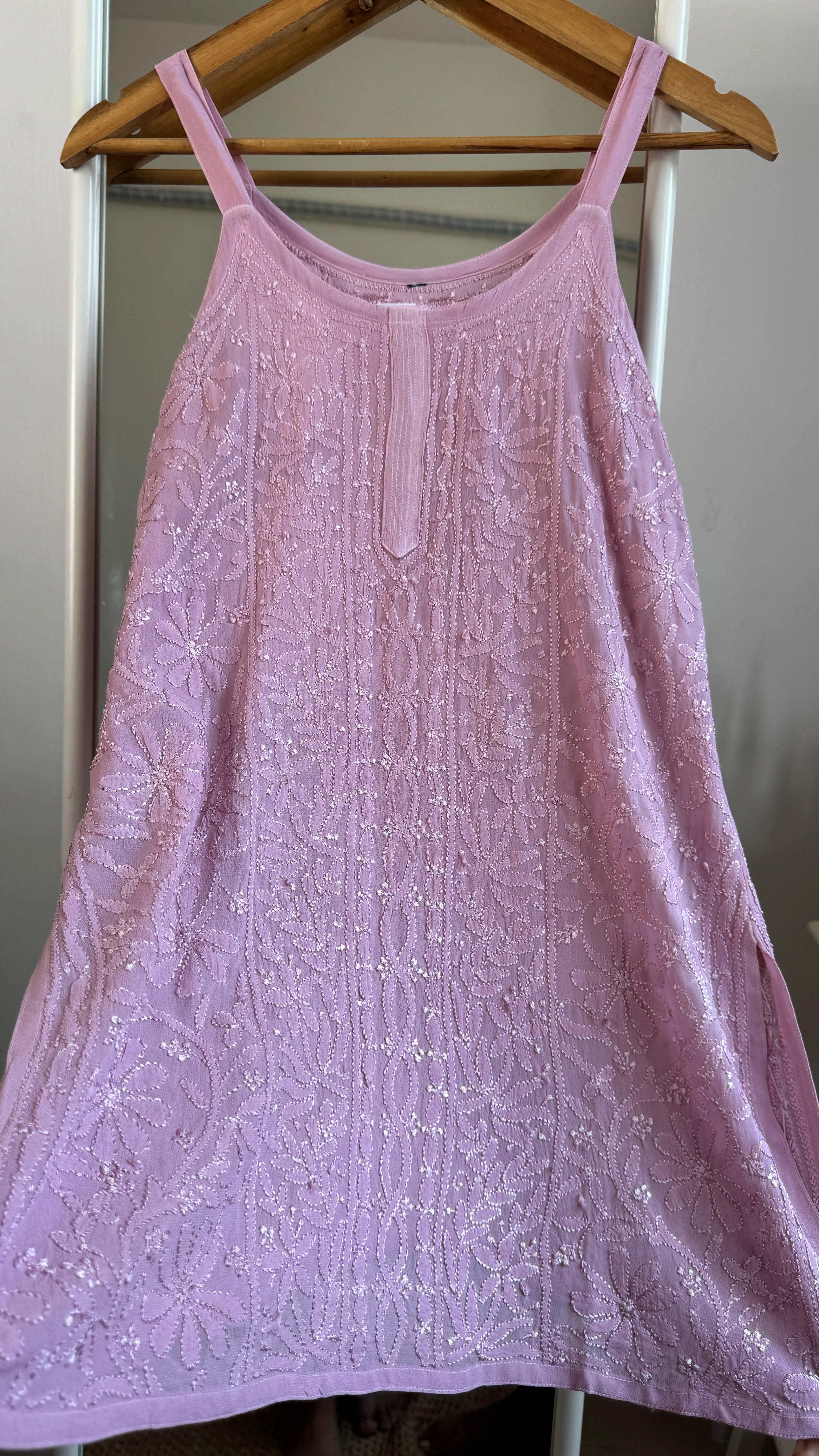 Chikankari Noodle Strap short Top in Mauve Pink
