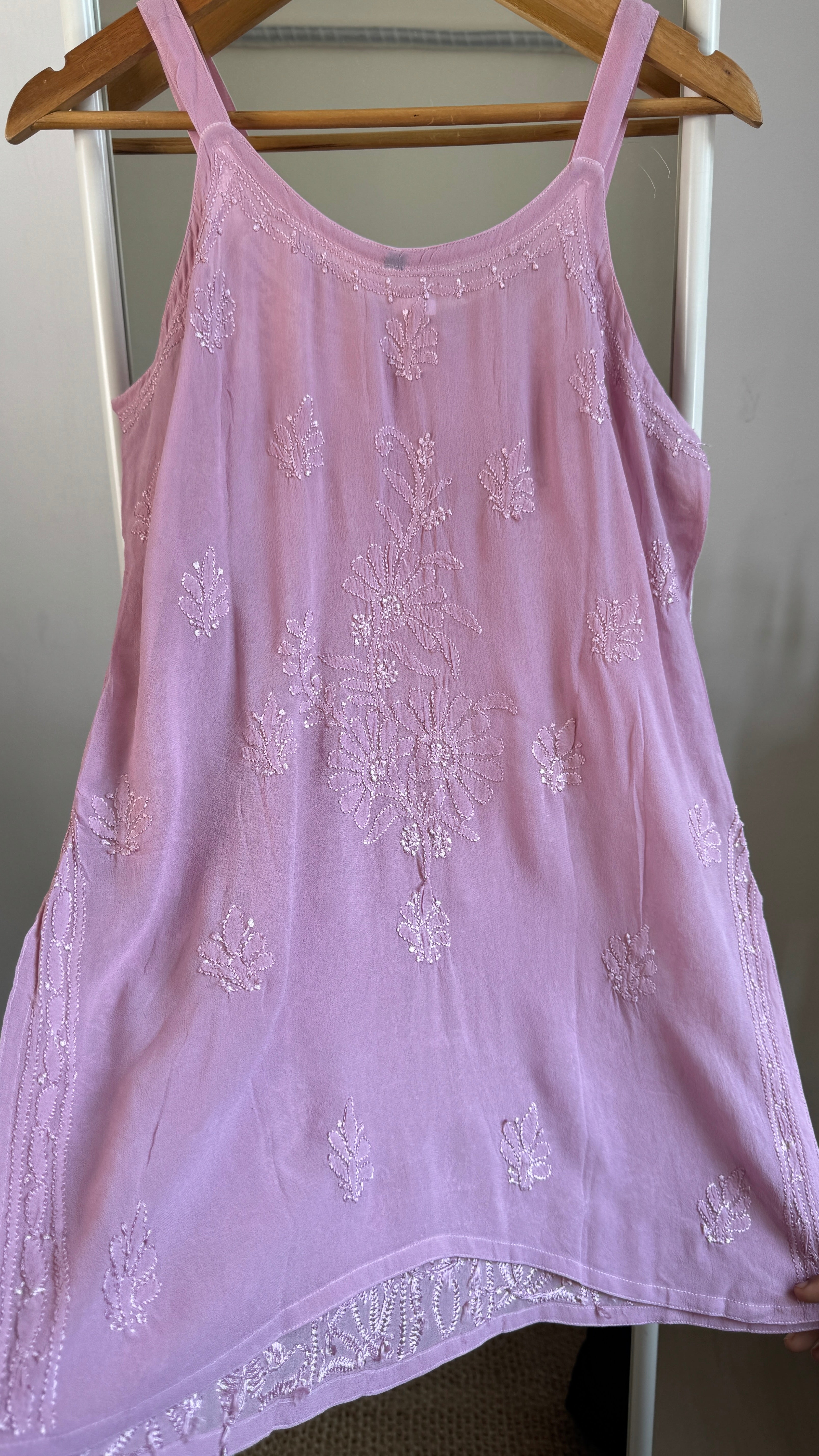 Chikankari Noodle Strap short Top in Mauve Pink