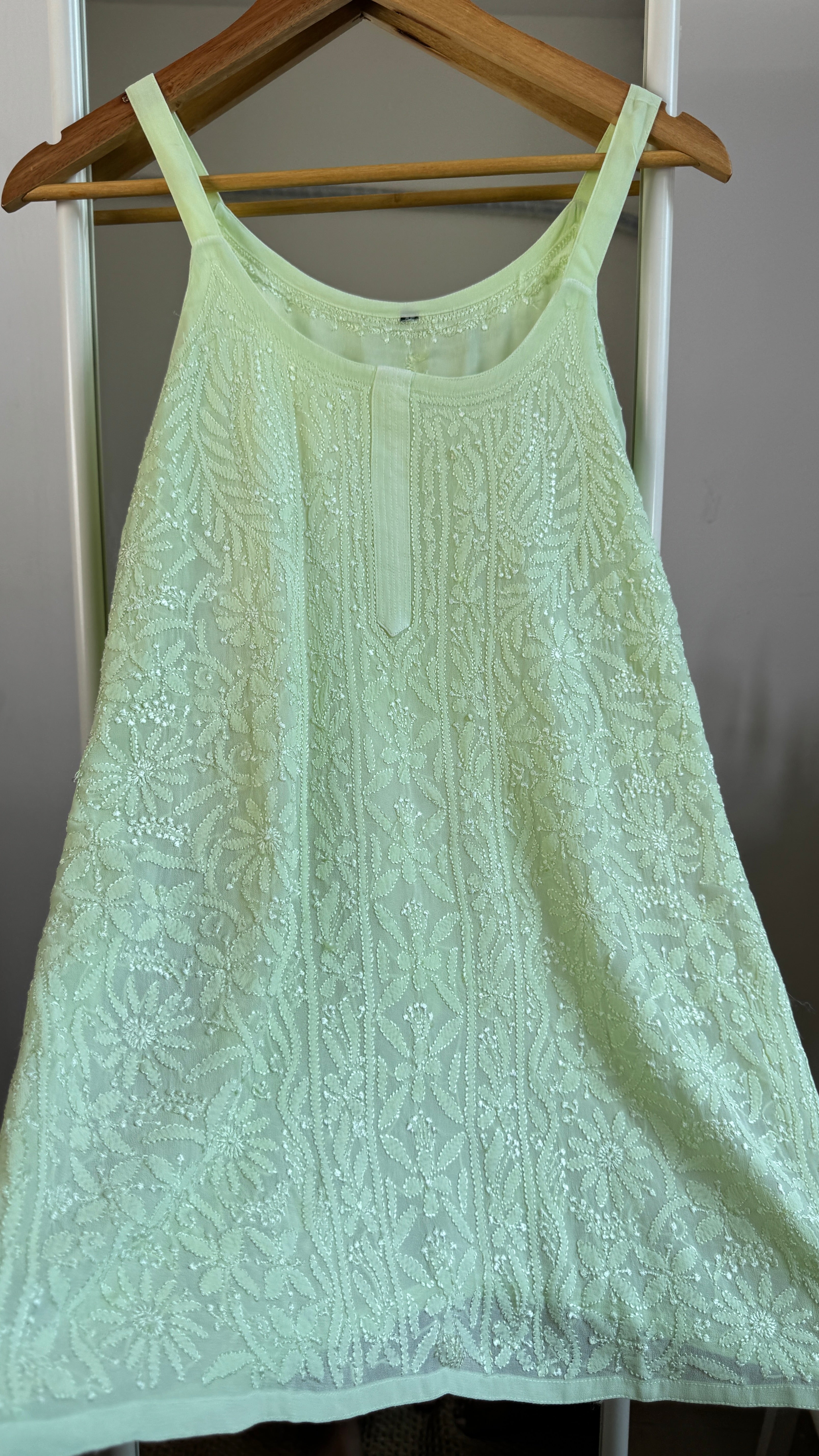 Chikankari Noodle Strap Top in Green