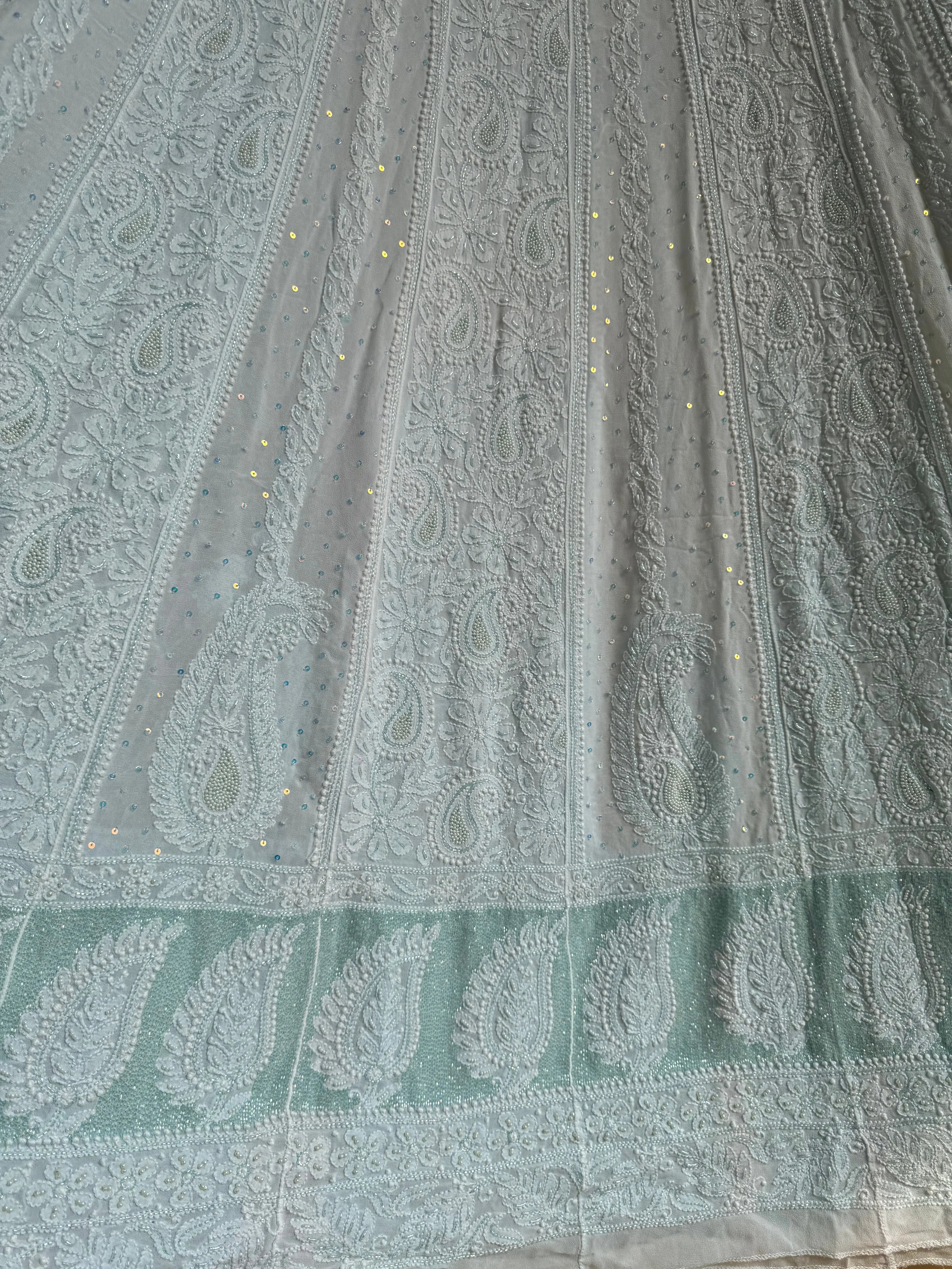 Viscose Anarkali - Semi Stitched - Pearl Work - Icy Blue ARIAA CHIKANKARI 