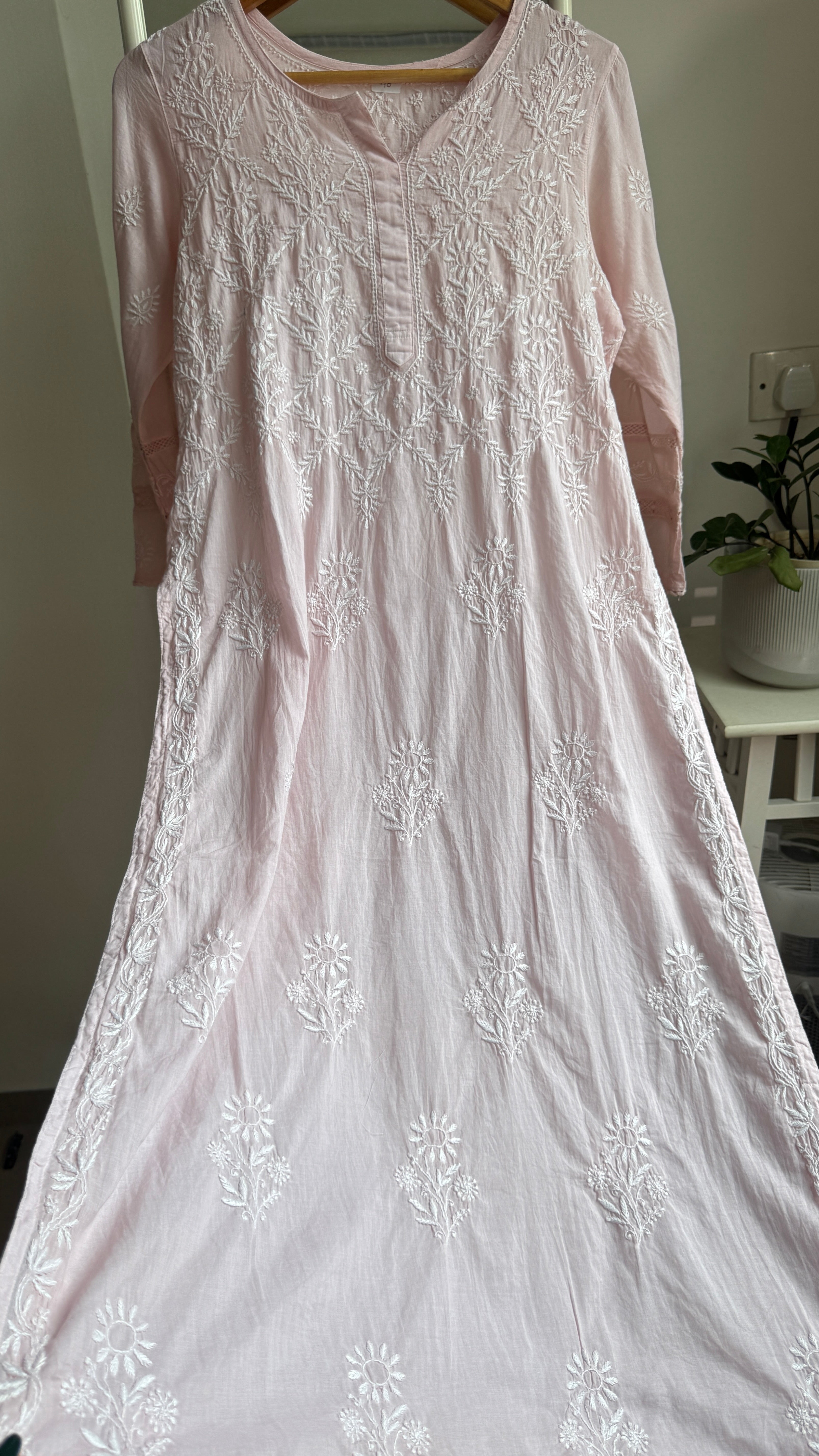 Mul Cotton Pale Pink Chikankari Kurti - Bela Collection