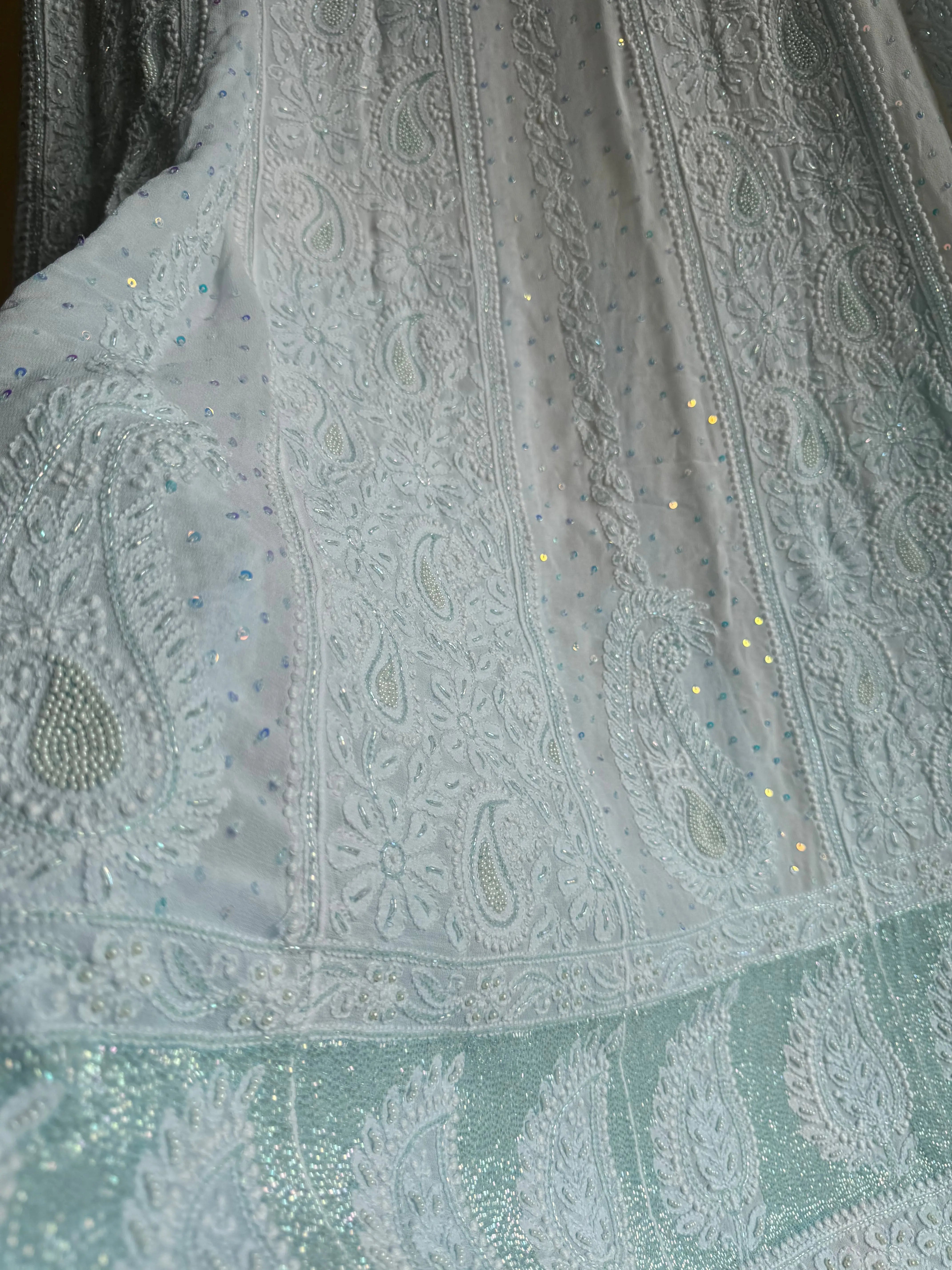 Viscose Anarkali - Semi Stitched - Pearl Work - Icy Blue ARIAA CHIKANKARI 