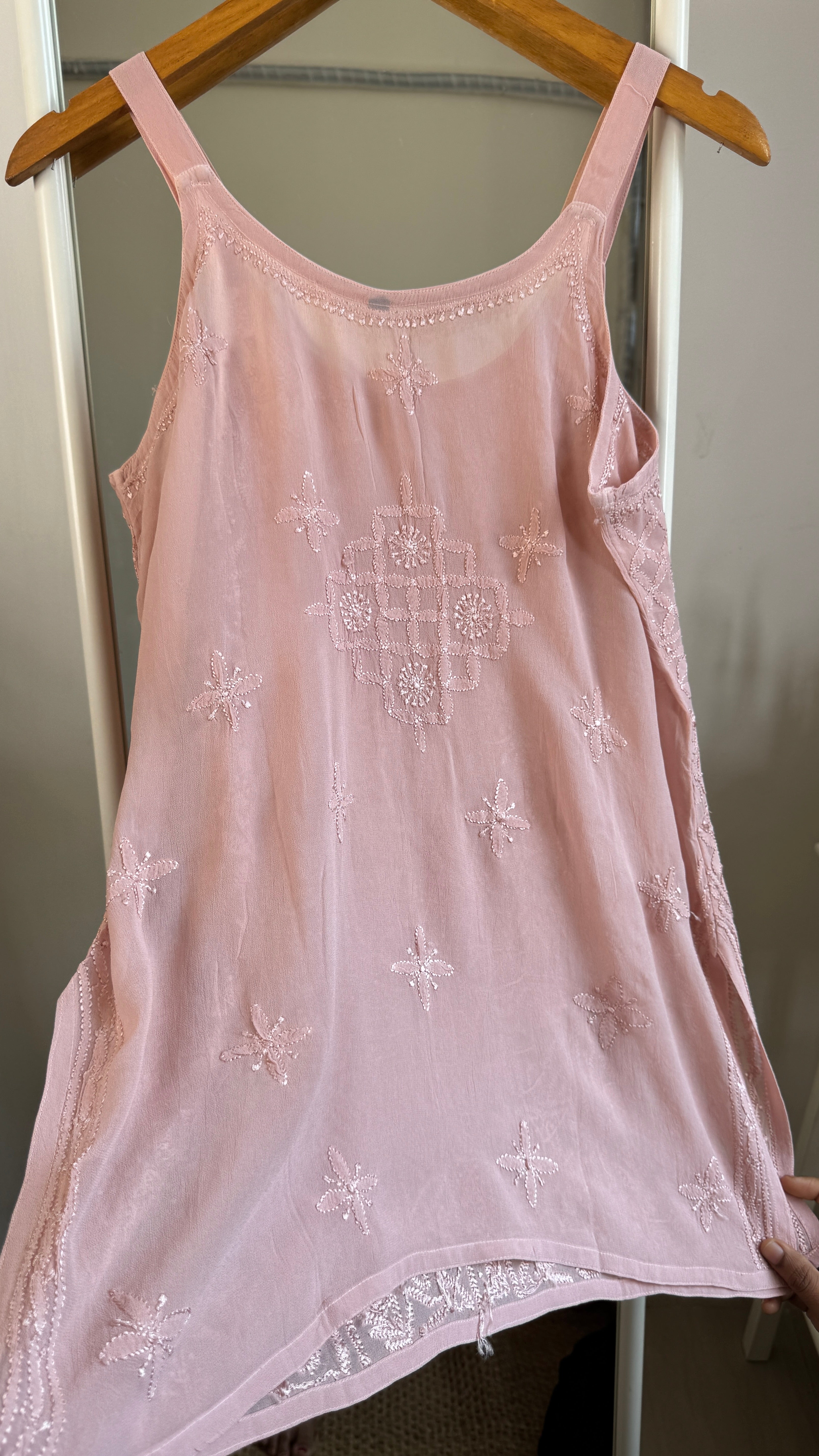 Chikankari Noodle Strap Top in Nude Pink