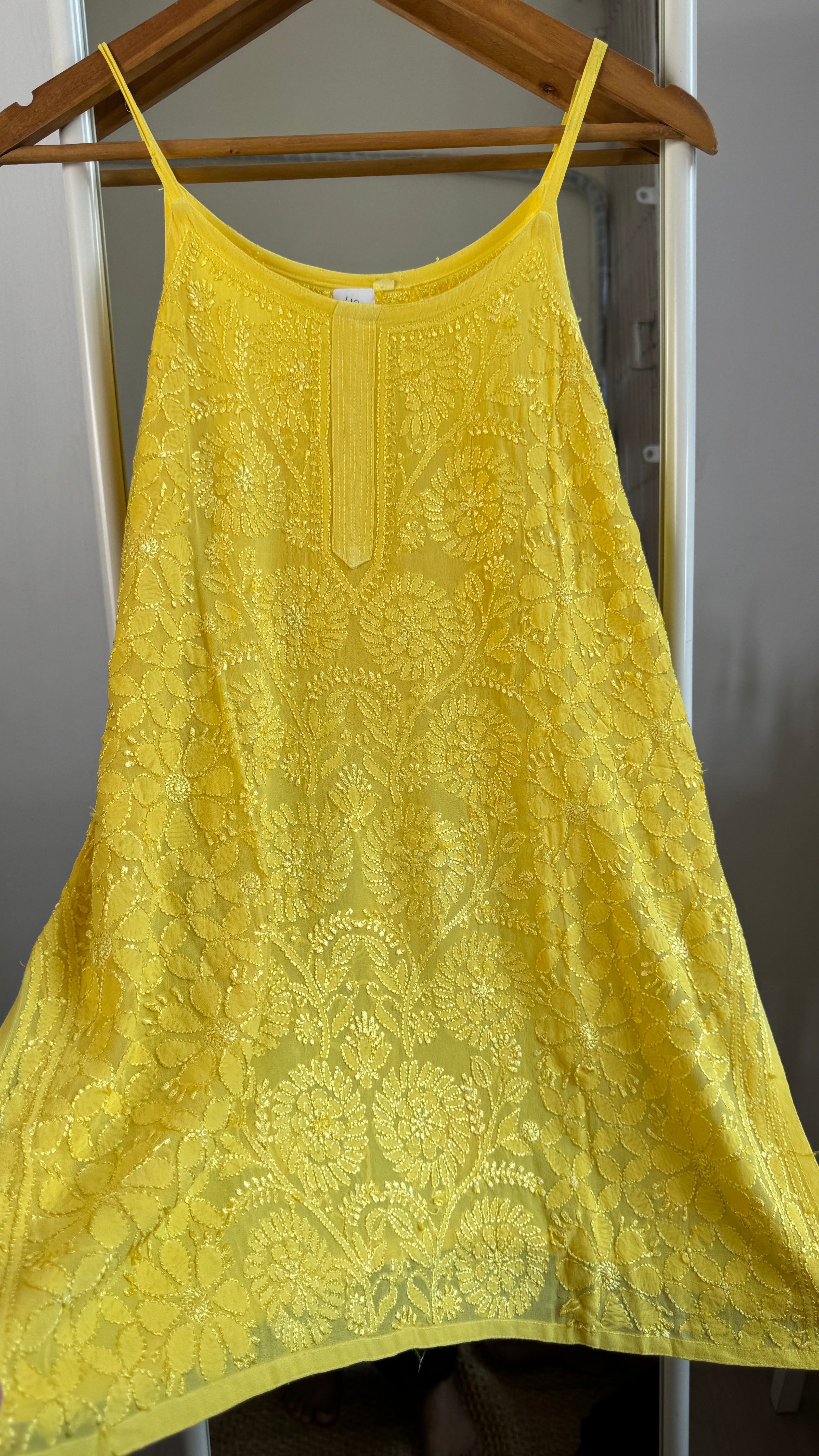 Chikankari Noodle Strap short Top in canary Yellow