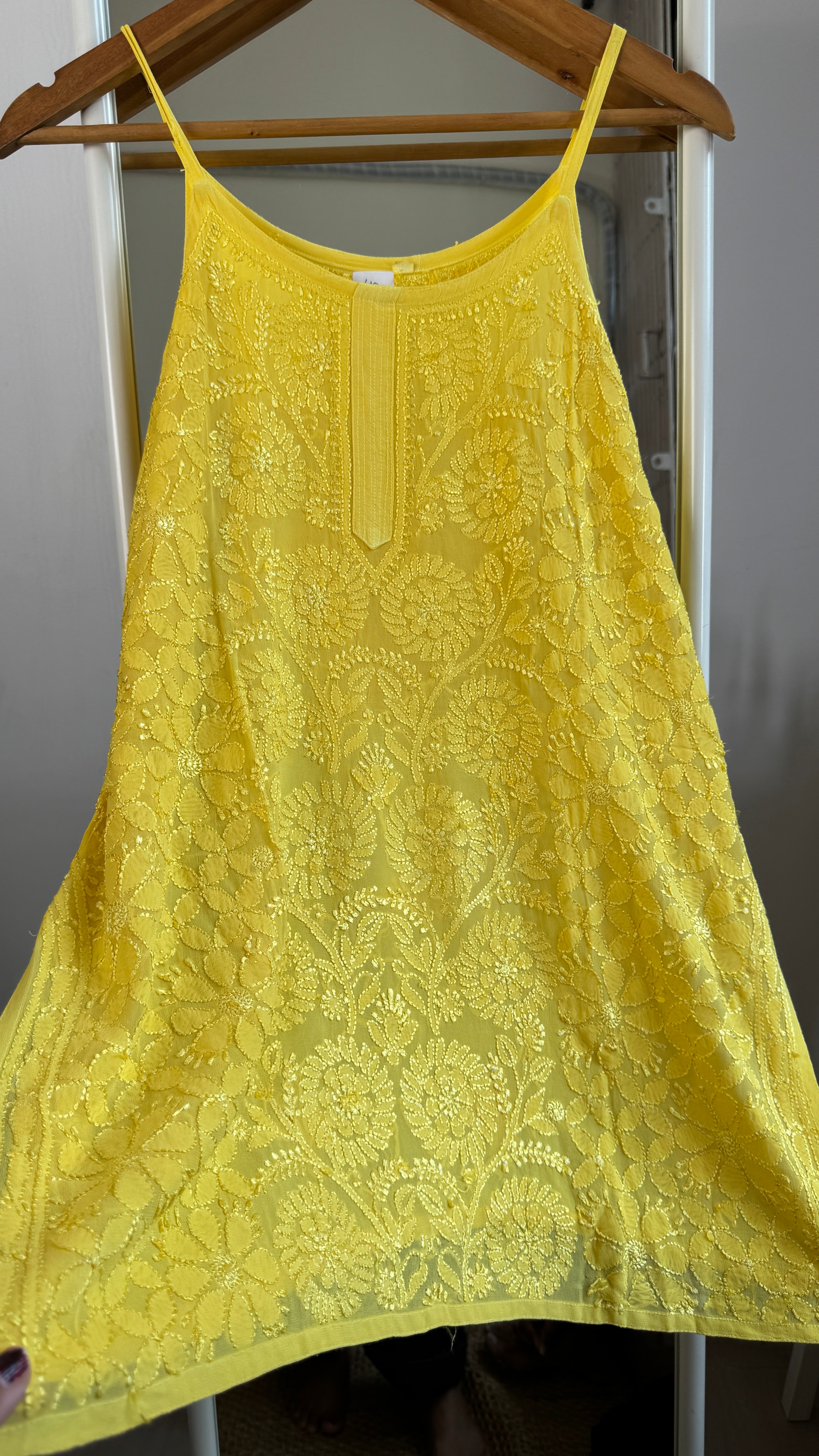 Chikankari Noodle Strap short Top in canary Yellow