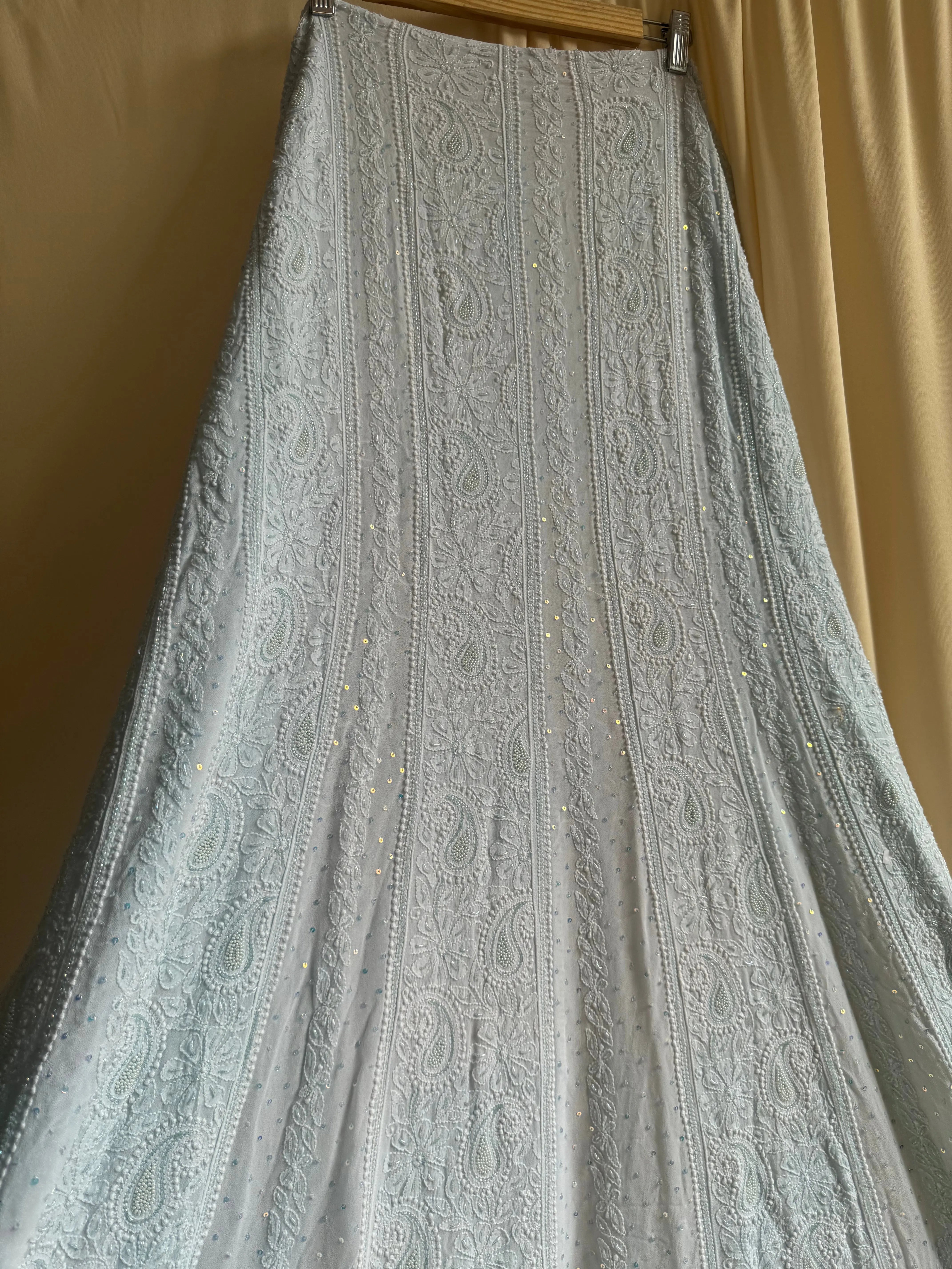 Viscose Anarkali - Semi Stitched - Pearl Work - Icy Blue ARIAA CHIKANKARI 