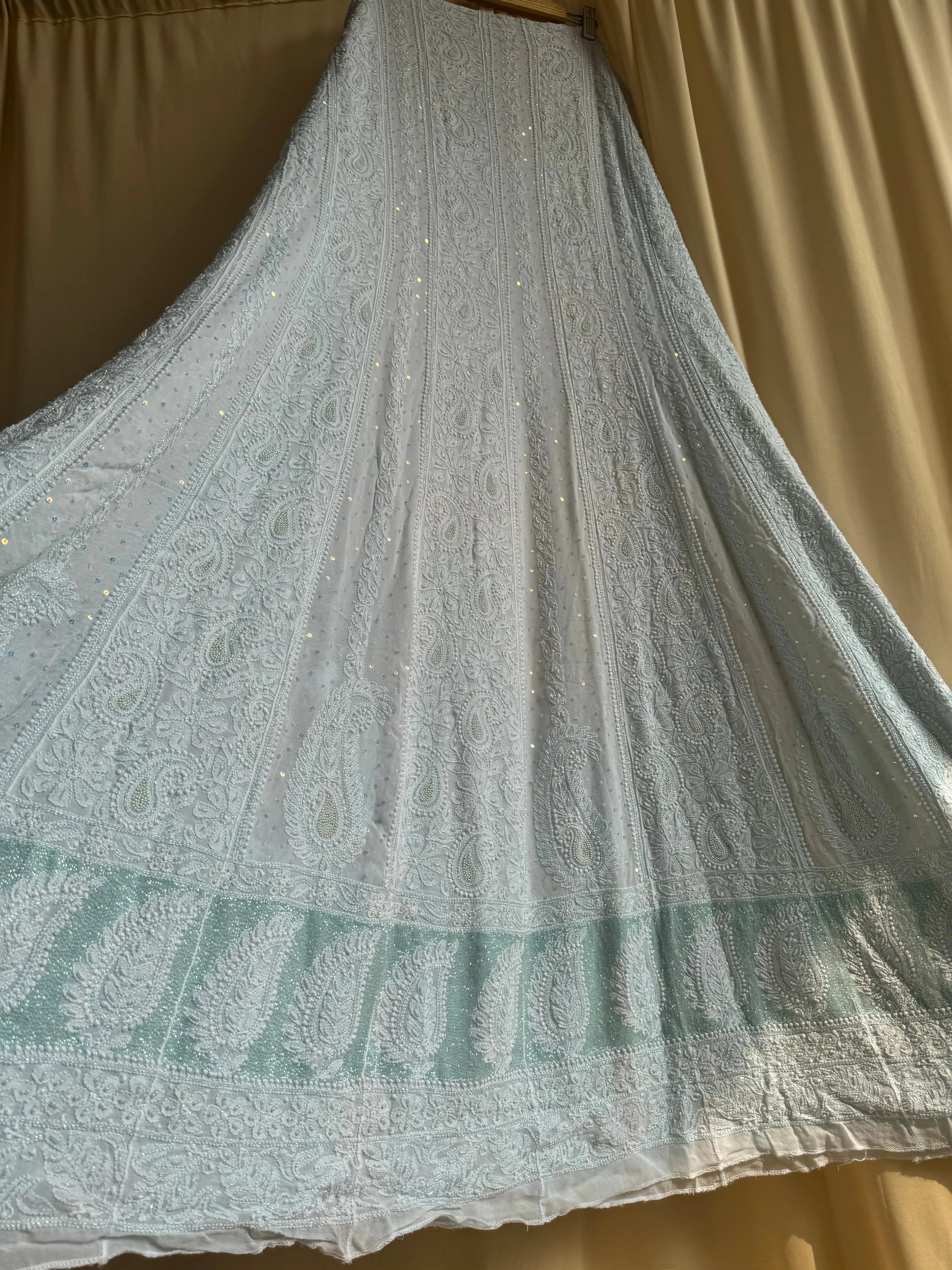 Viscose Anarkali - Semi Stitched - Pearl Work - Icy Blue ARIAA CHIKANKARI 