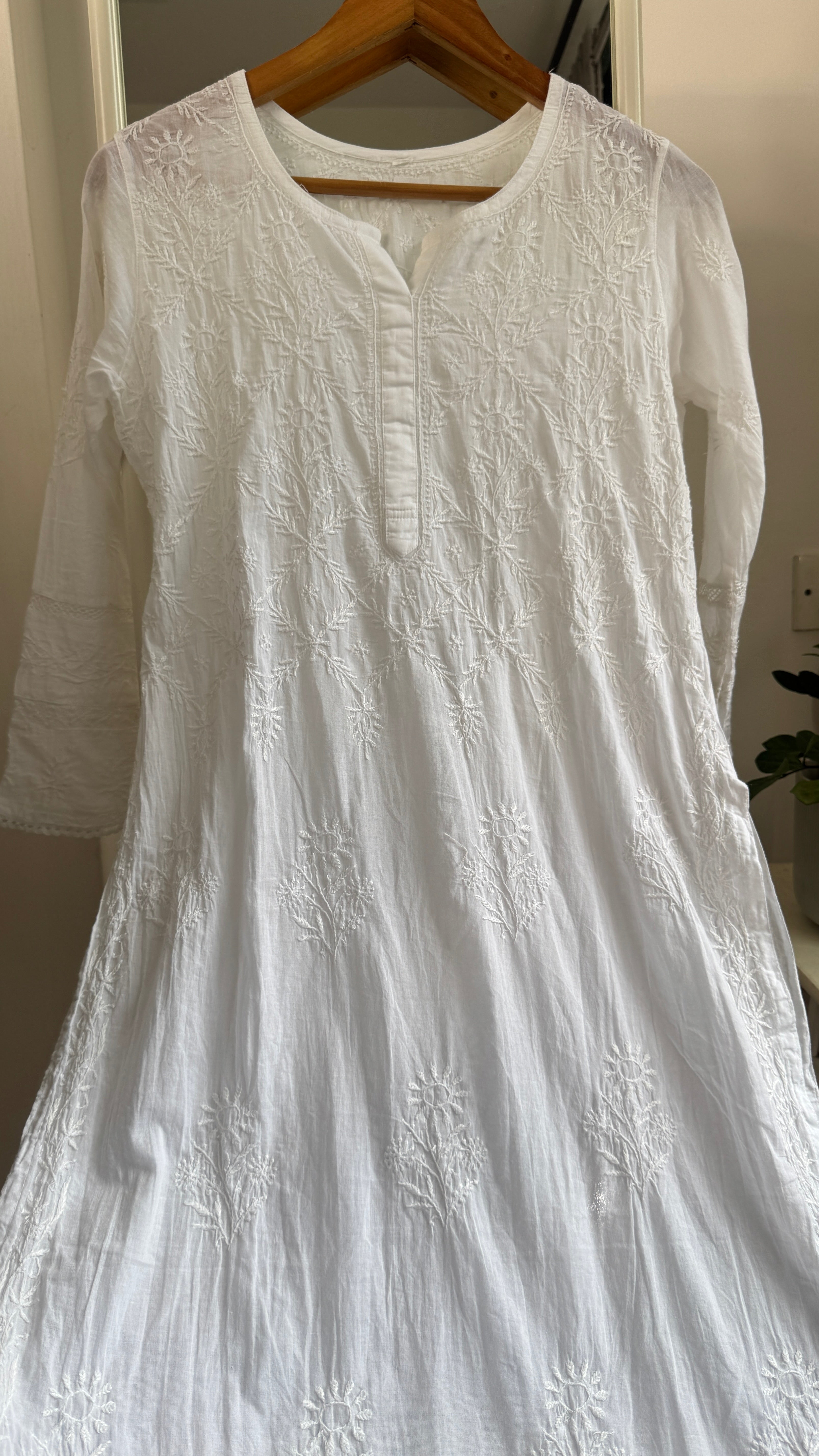 Mul Cotton White Chikankari Kurti - Bela Collection