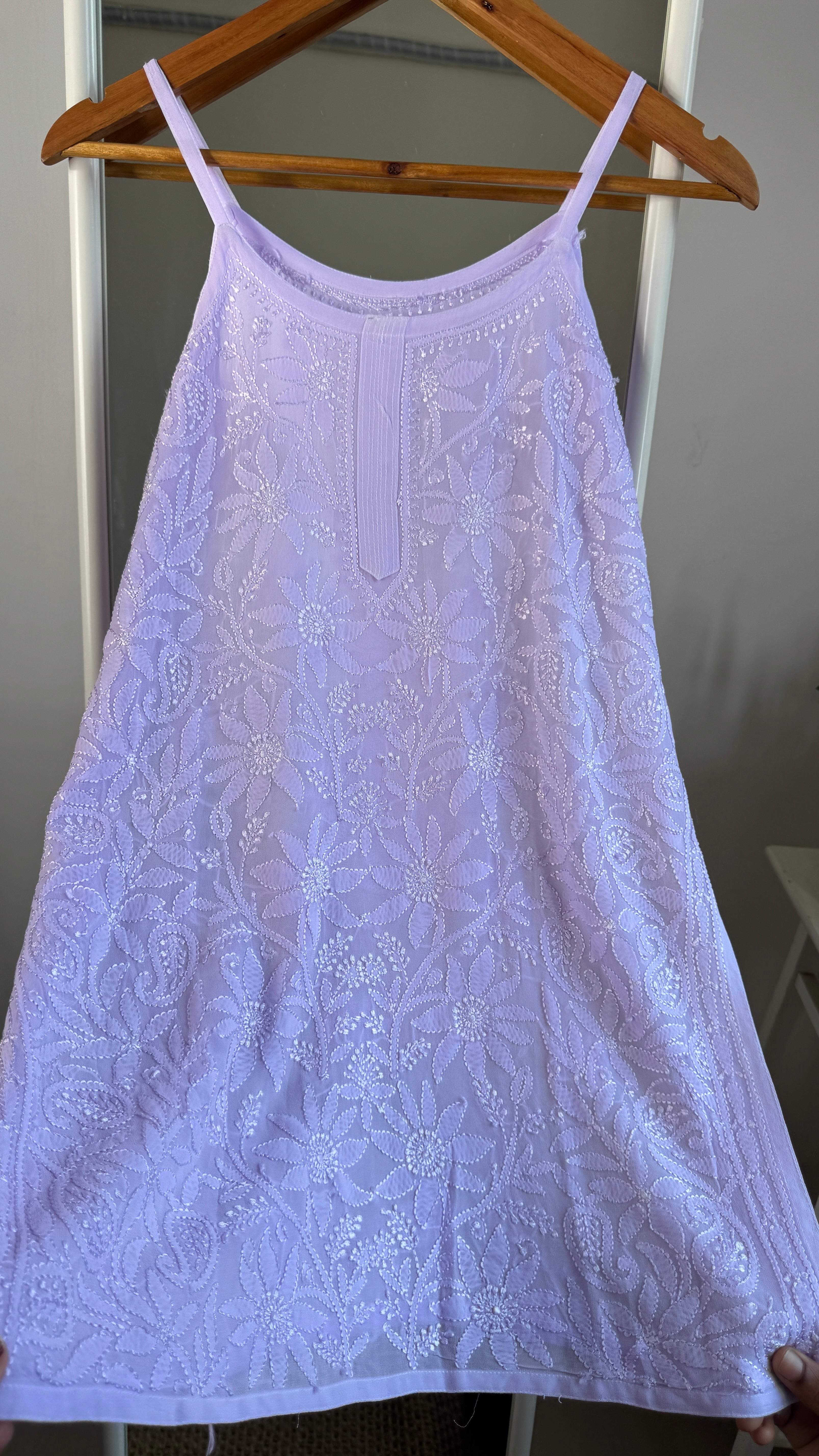 Chikankari Noodle Strap Top in Lilac