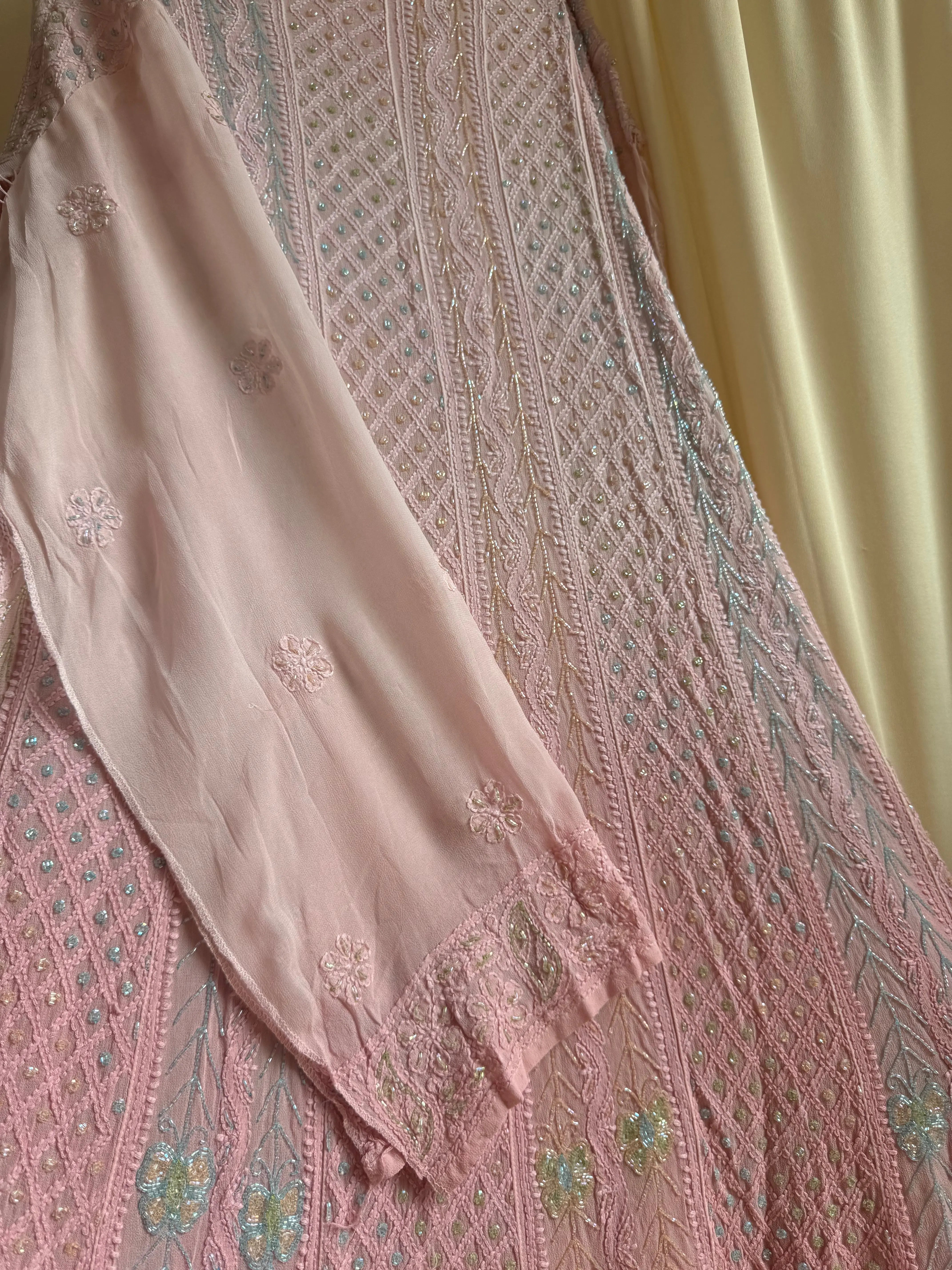 Viscose Anarkali - Semi Stitched - Pearl Work - Pink Ombre ARIAA CHIKANKARI 