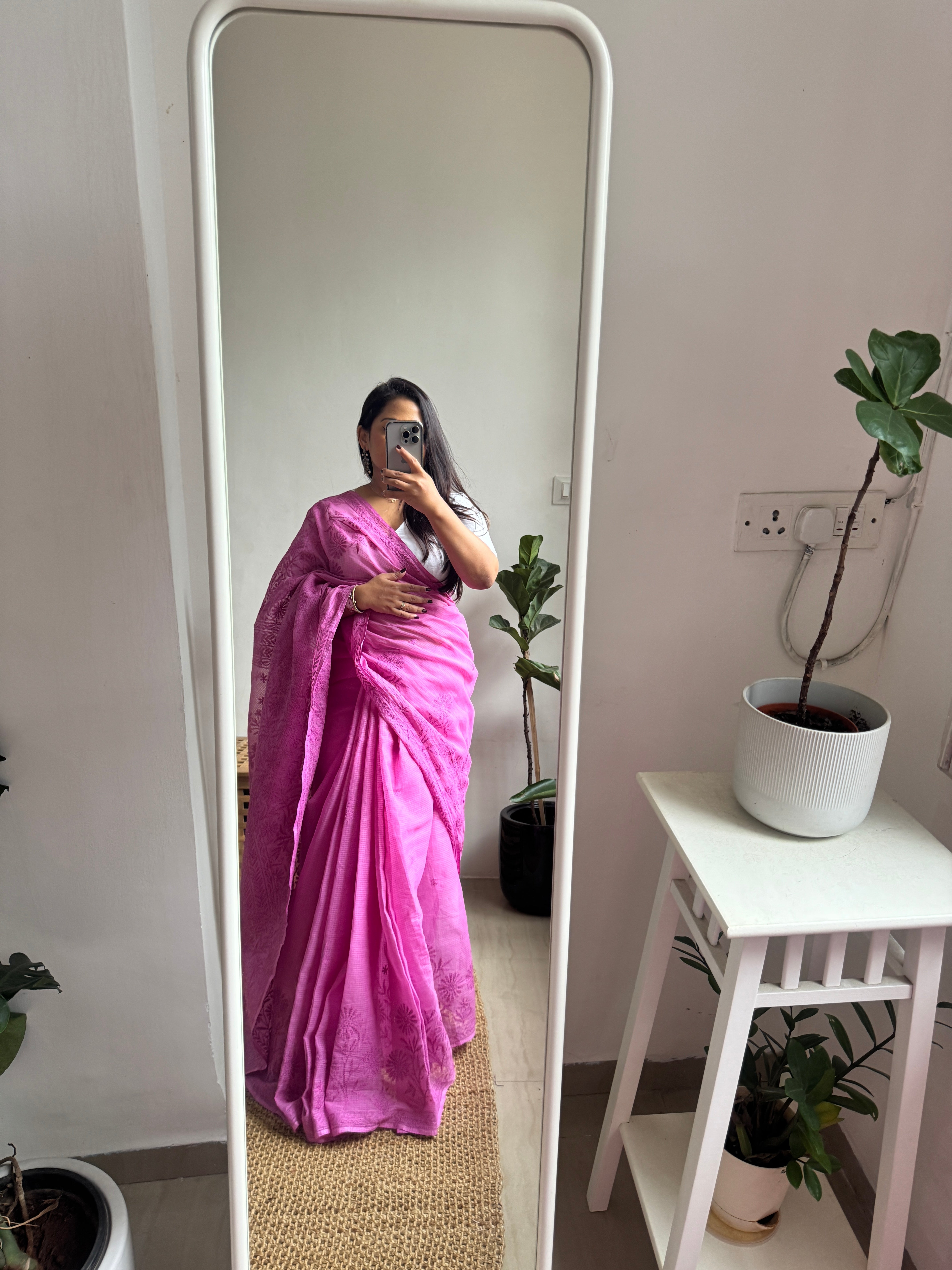 Kota Chikankari saree in Berry Pink ARIAA CHIKANKARI 