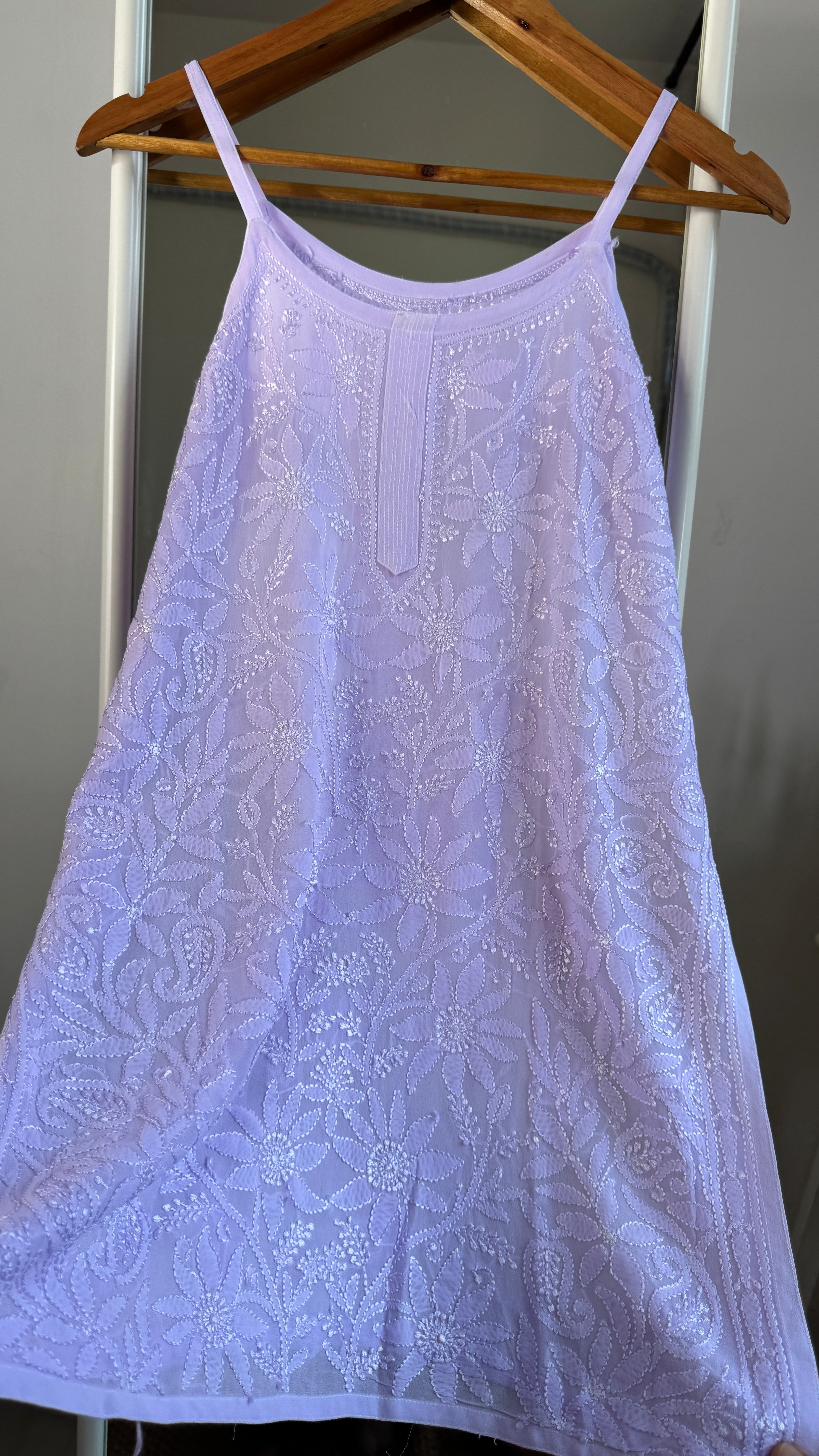 Chikankari Noodle Strap Top in Lilac