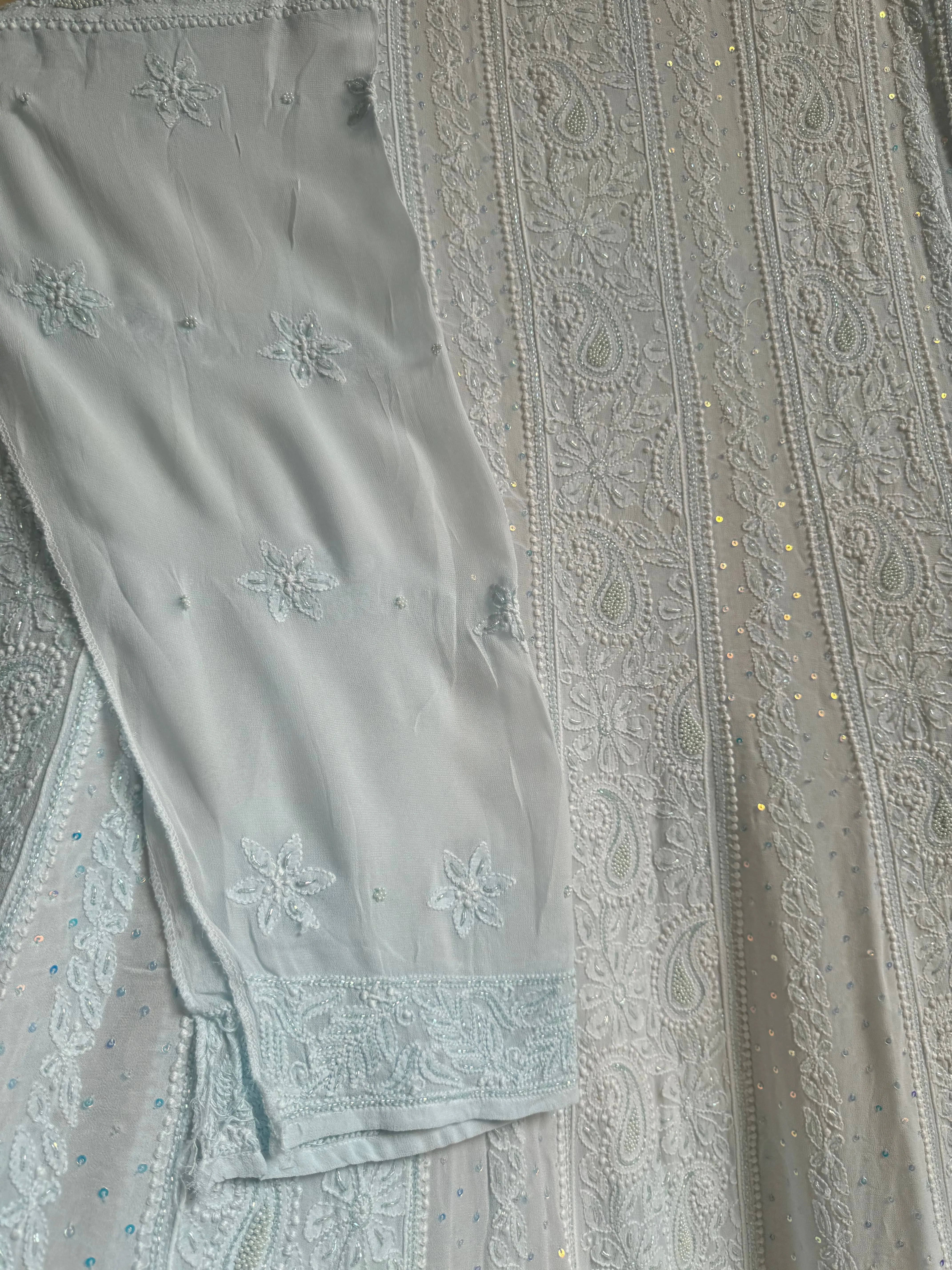 Viscose Anarkali - Semi Stitched - Pearl Work - Icy Blue ARIAA CHIKANKARI 