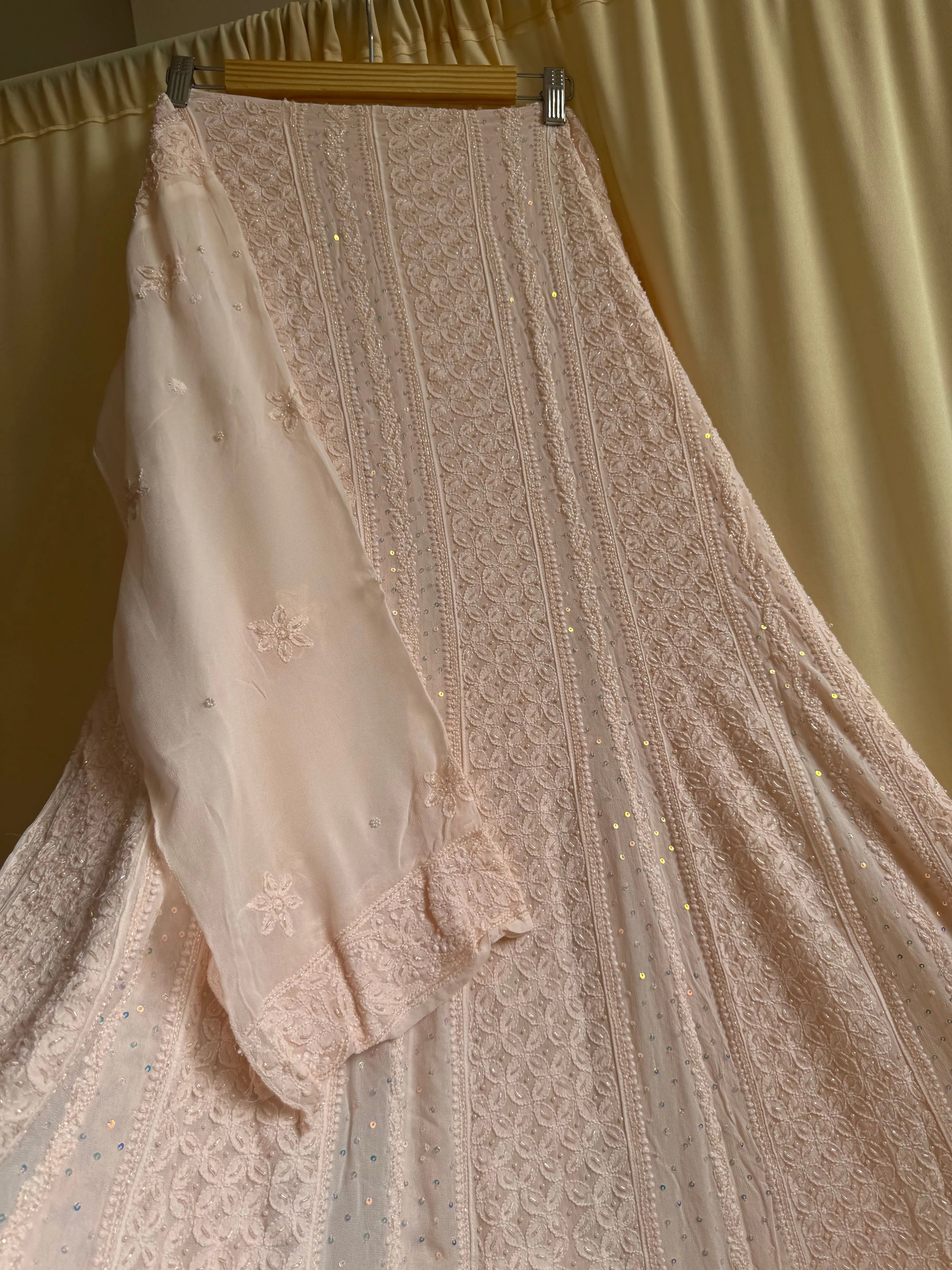 Viscose Anarkali - Semi Stitched - Pearl Work - Peach ARIAA CHIKANKARI 