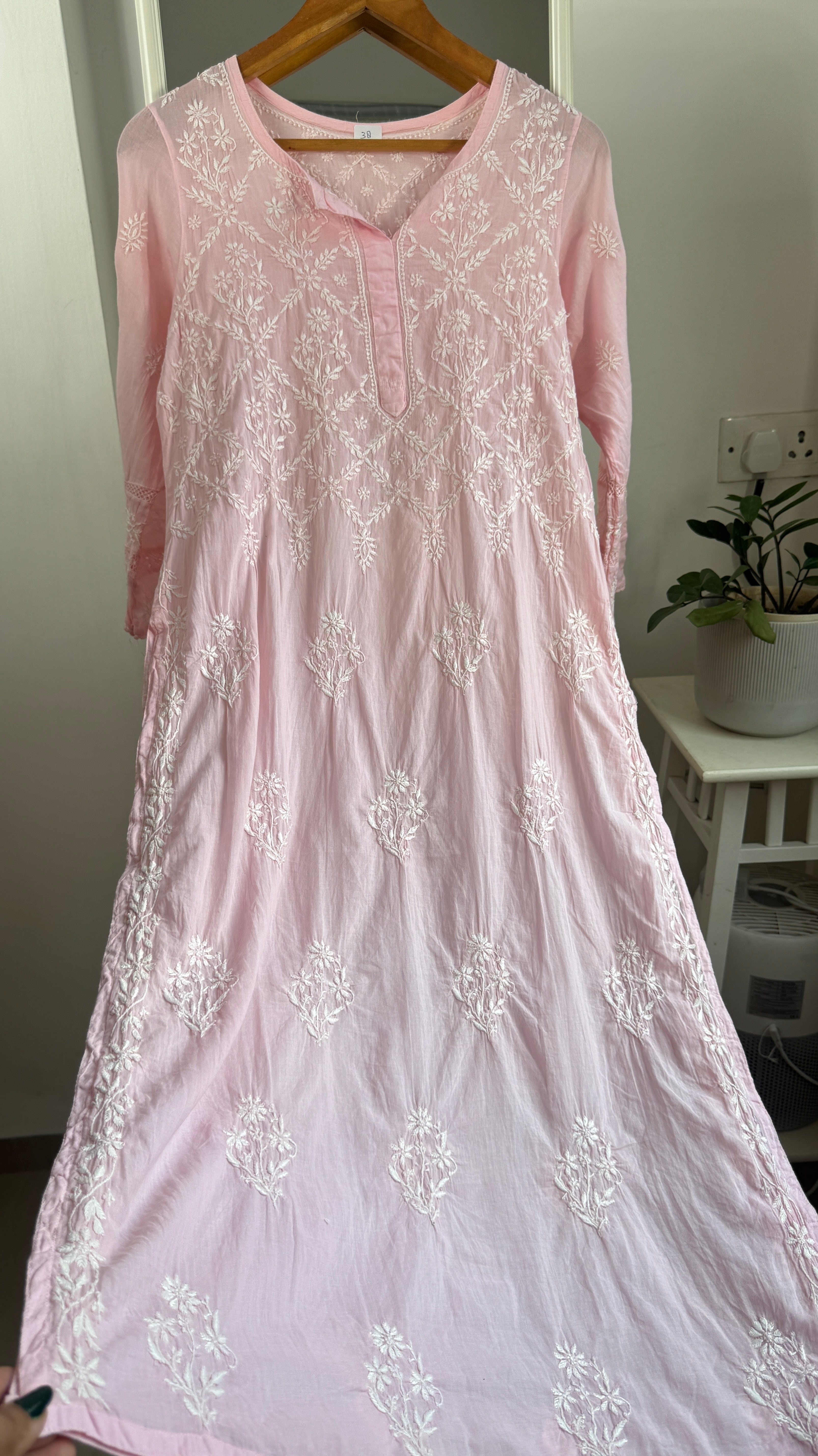 Mul Cotton Pink Chikankari Kurti - Bela Collection