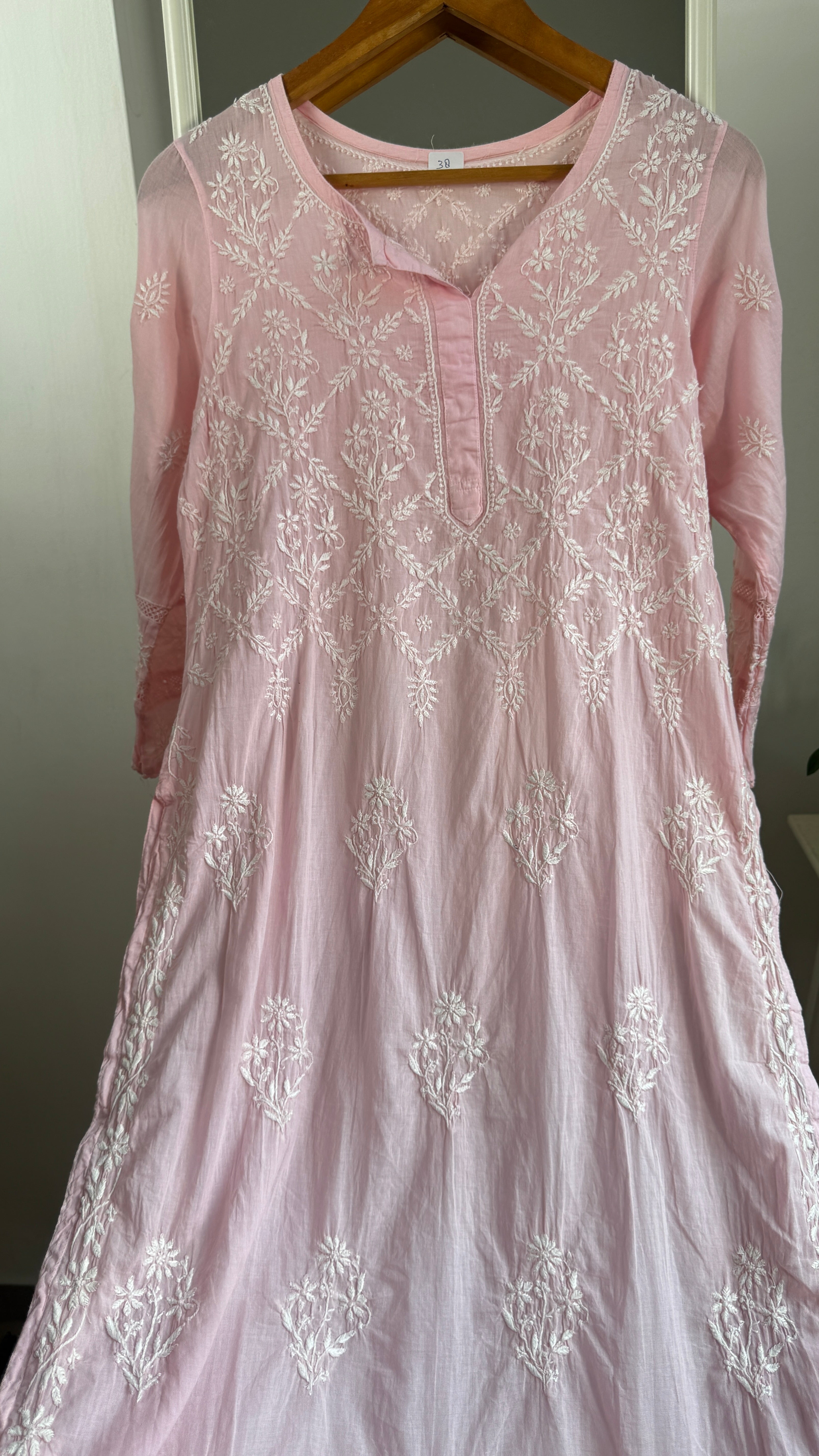 Mul Cotton Pink Chikankari Kurti - Bela Collection