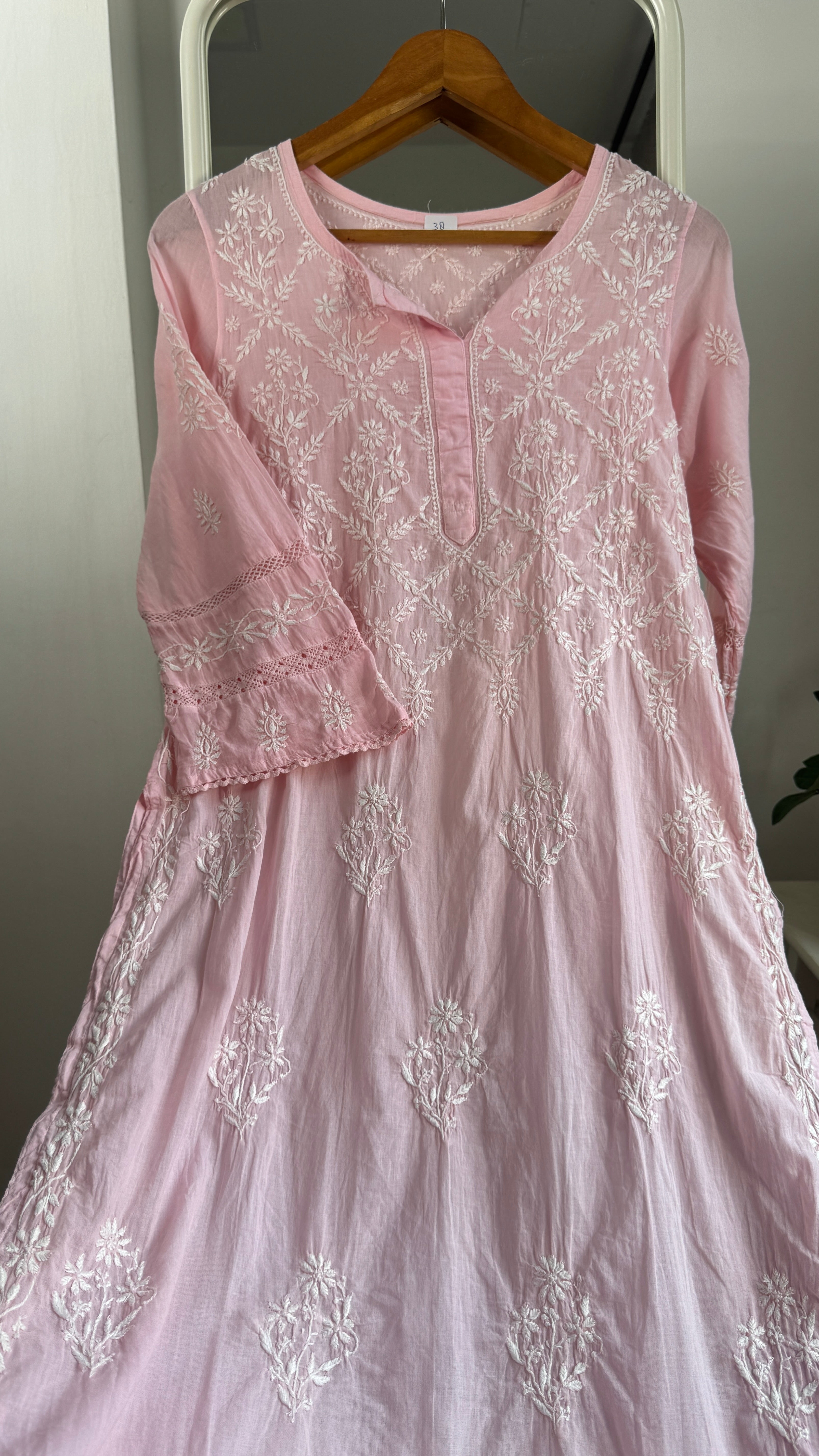 Mul Cotton Pink Chikankari Kurti - Bela Collection