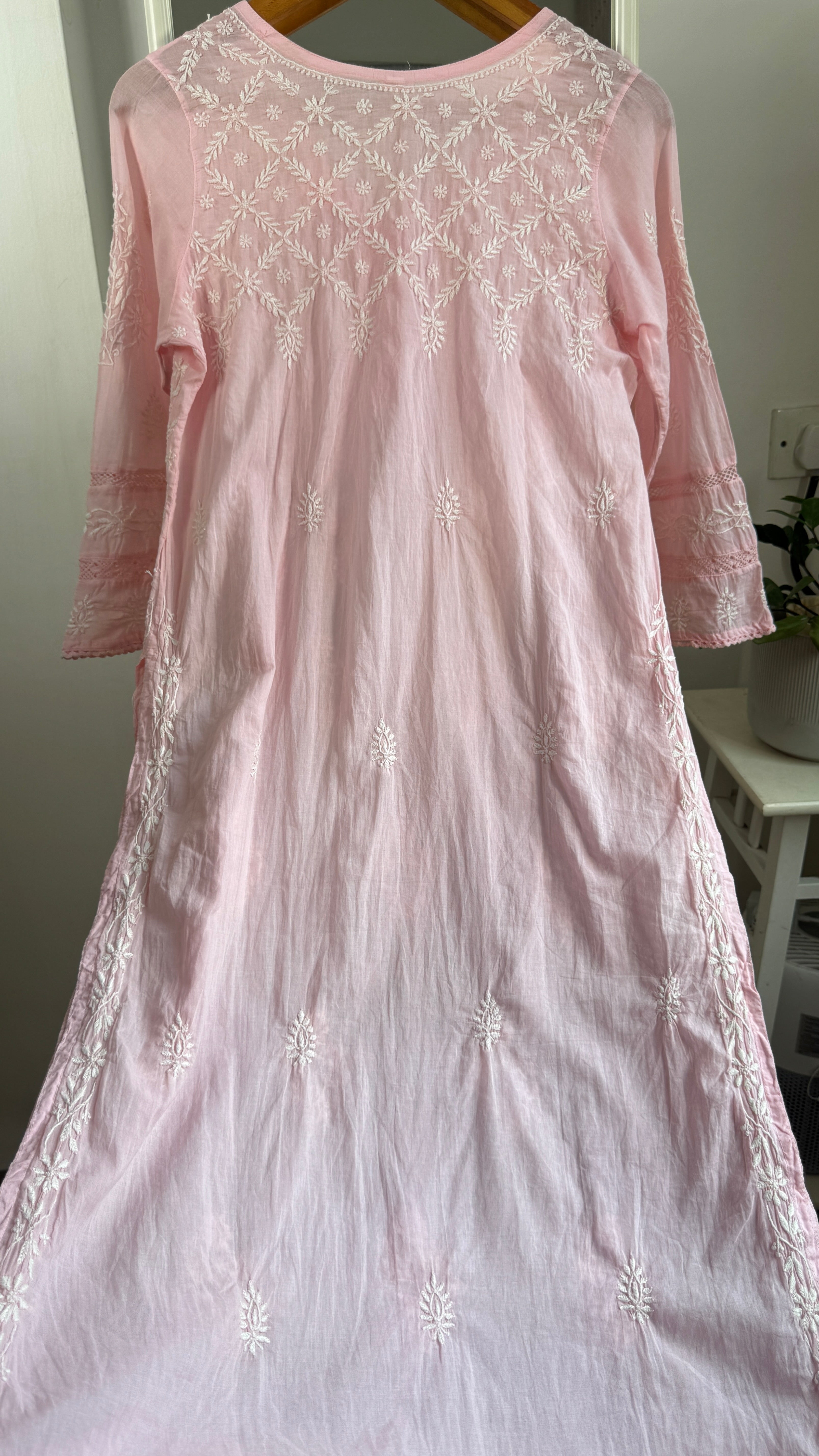 Mul Cotton Pink Chikankari Kurti - Bela Collection