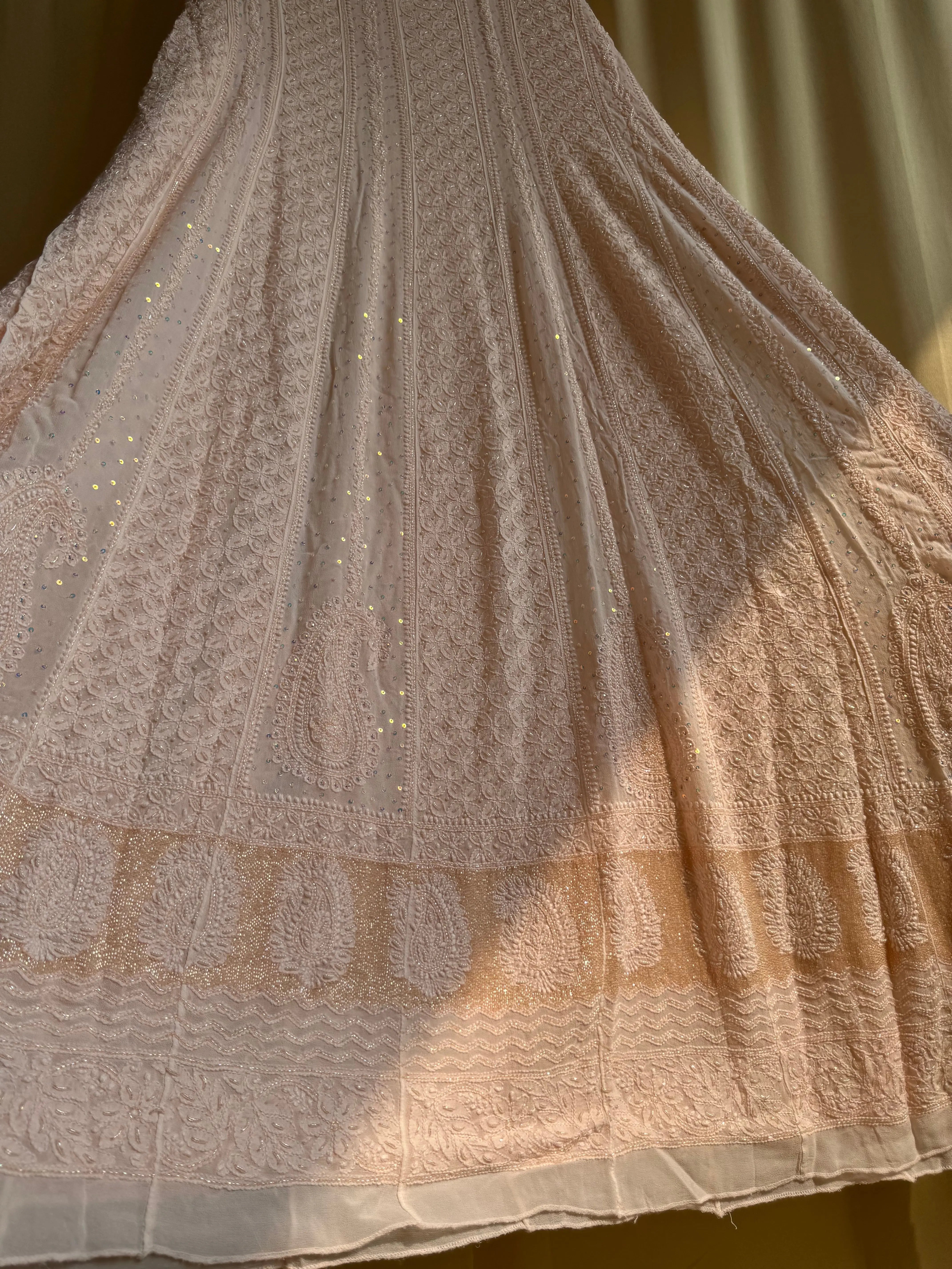 Viscose Anarkali - Semi Stitched - Pearl Work - Peach ARIAA CHIKANKARI 