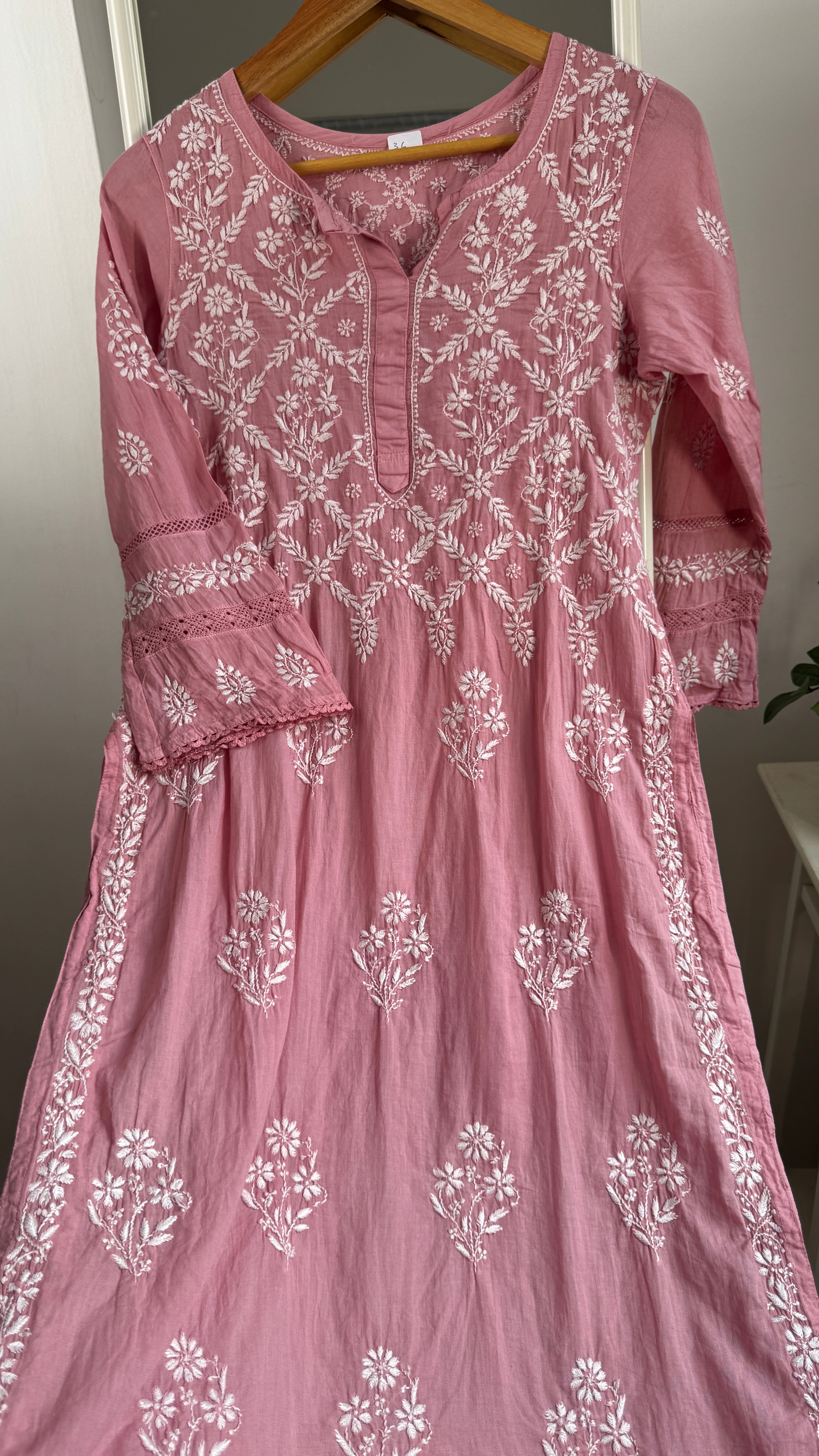 Mul Cotton Rosewood Chikankari Kurti - Bela Collection