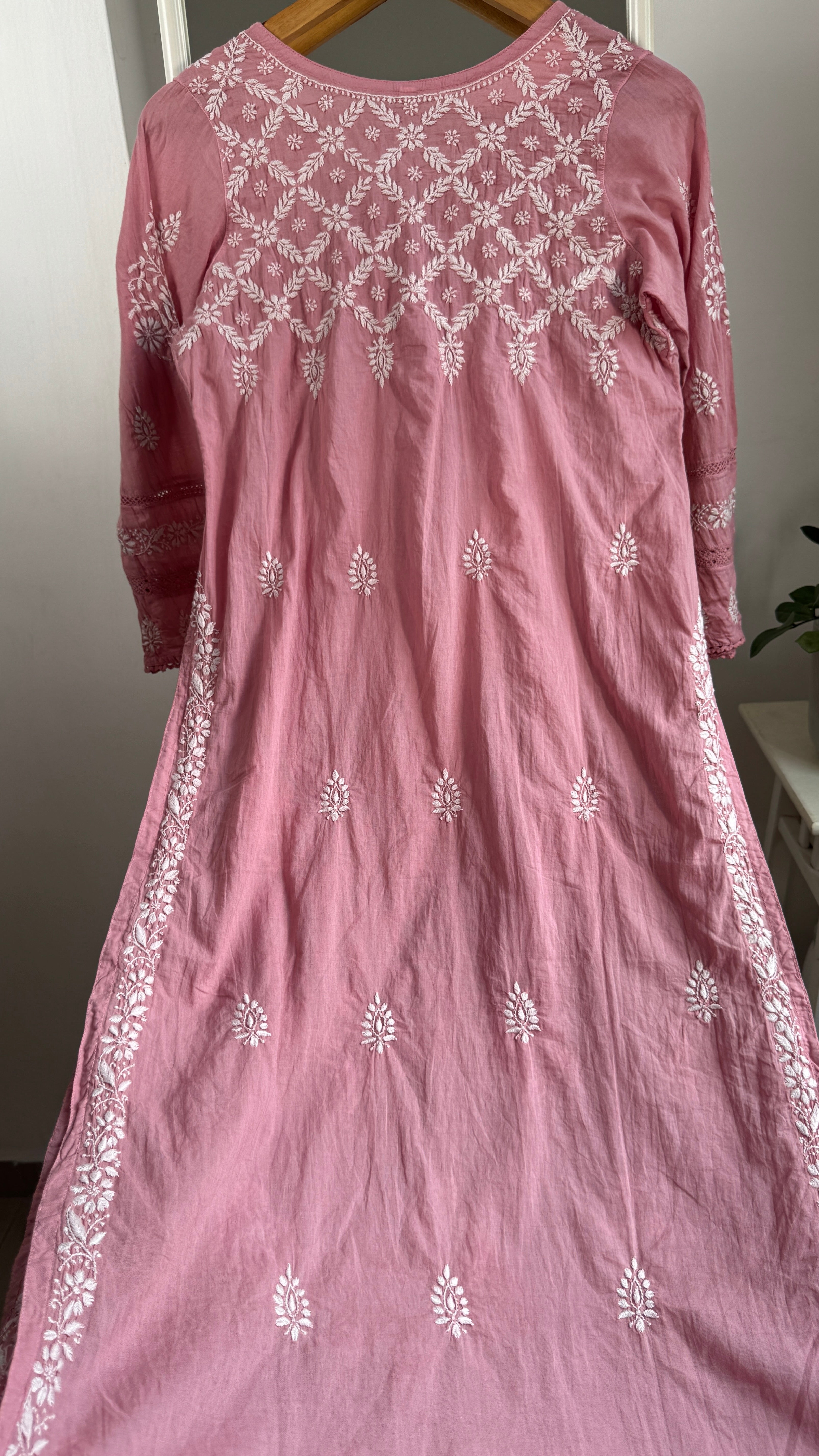Mul Cotton Rosewood Chikankari Kurti - Bela Collection