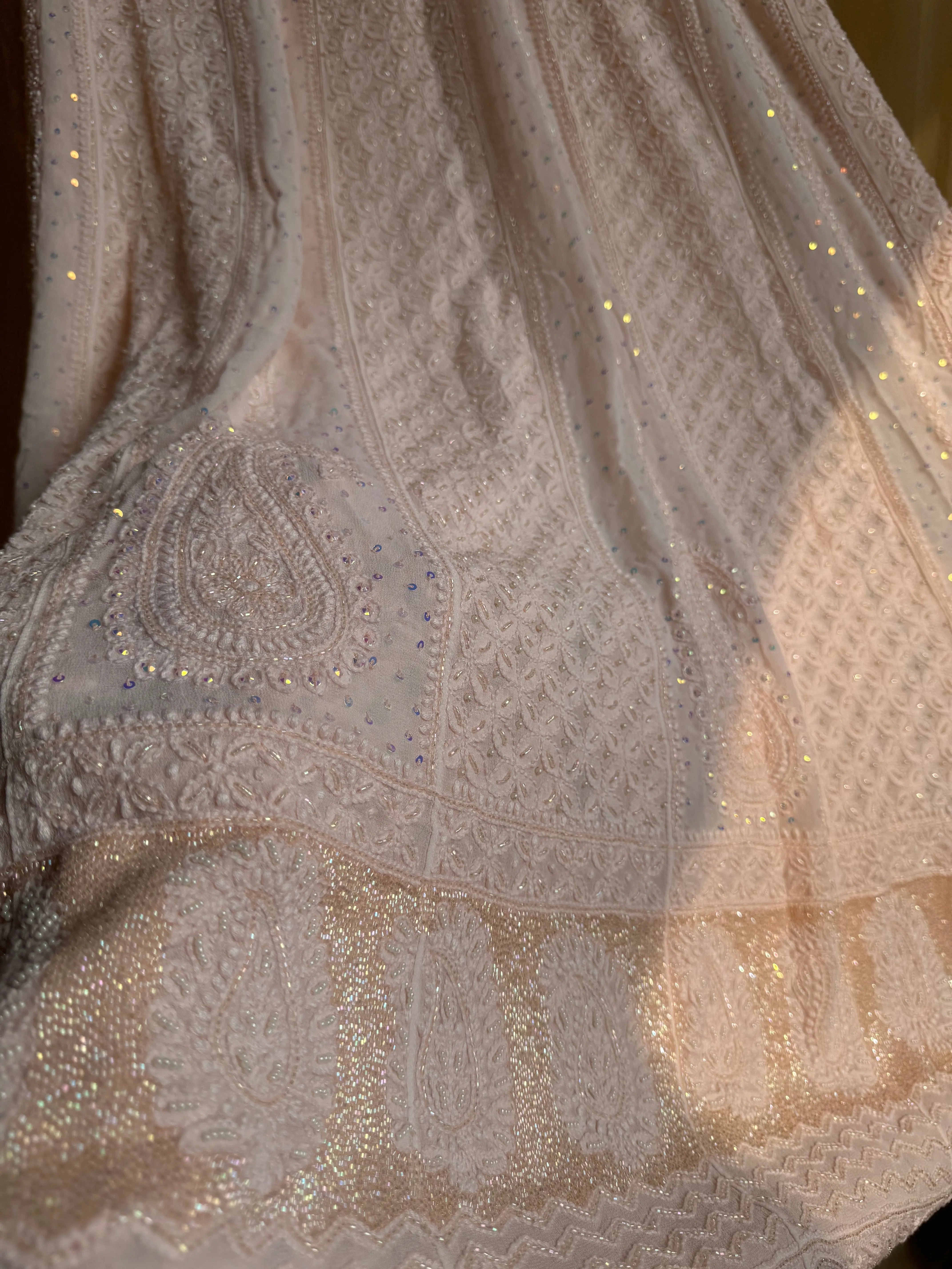 Viscose Anarkali - Semi Stitched - Pearl Work - Peach ARIAA CHIKANKARI 