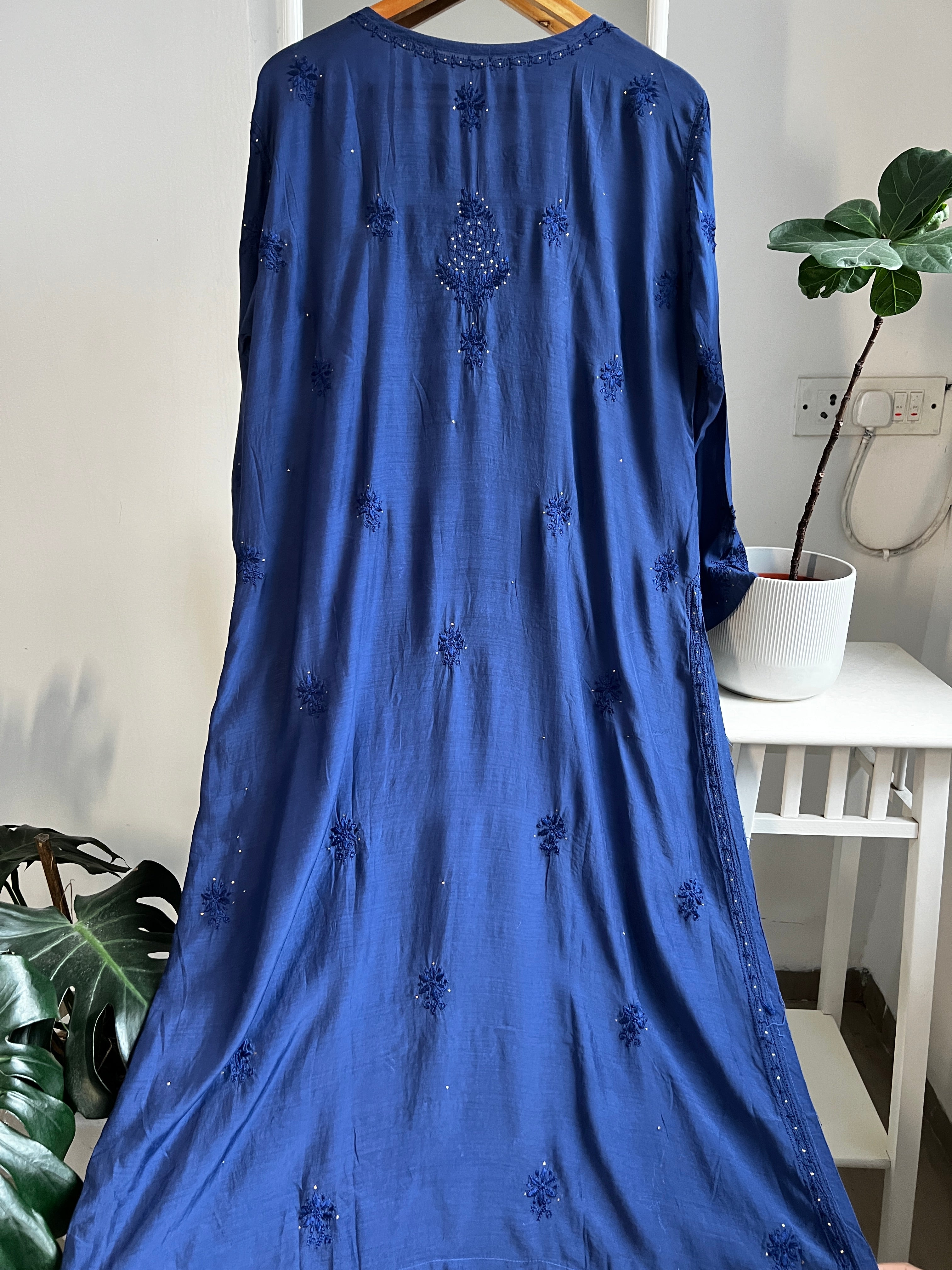 Muslin Chikankari Kurti with Mukaish work - Navy Blue