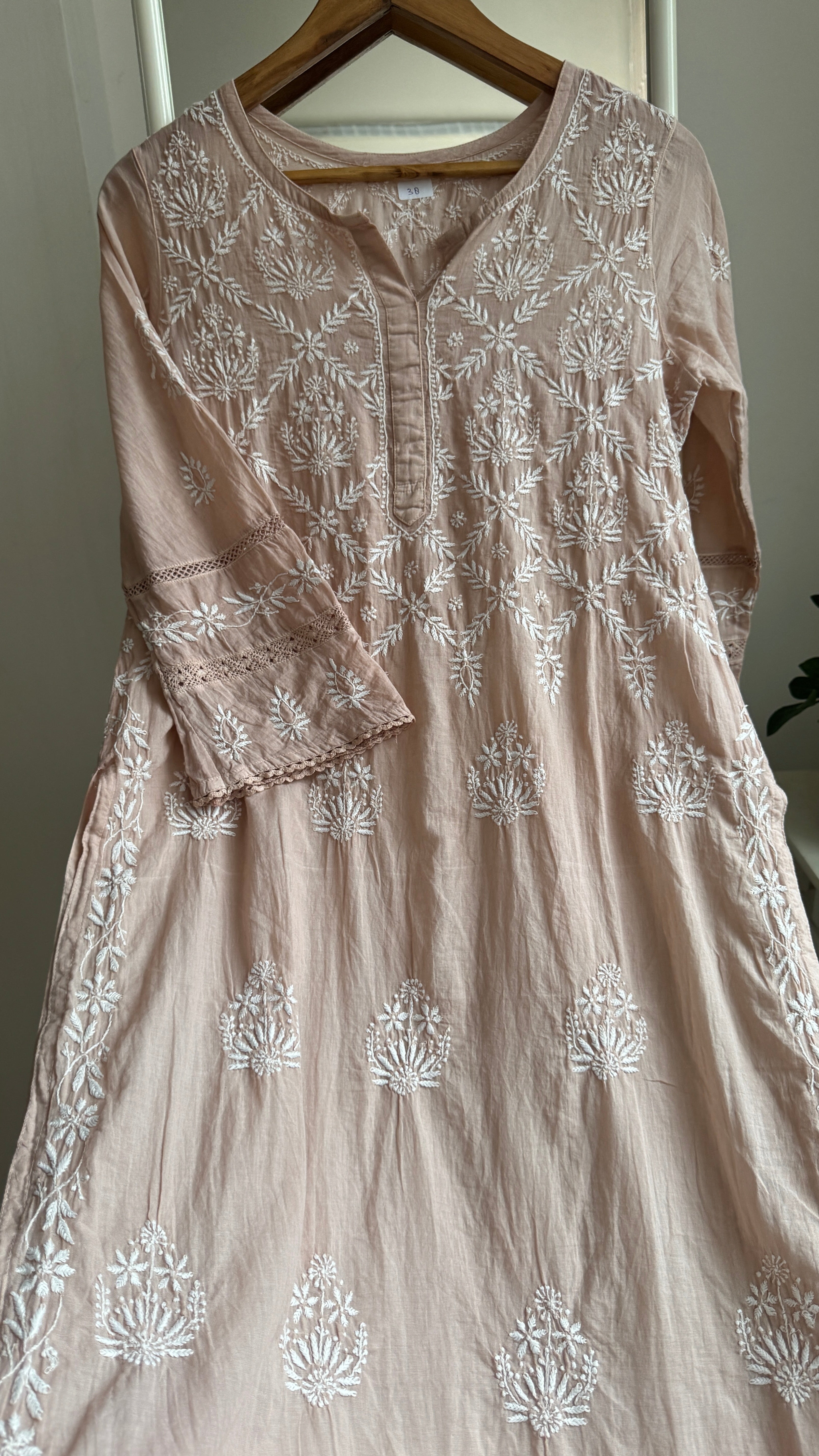 Mul Cotton Nude Brown Chikankari Kurti - Bela Collection