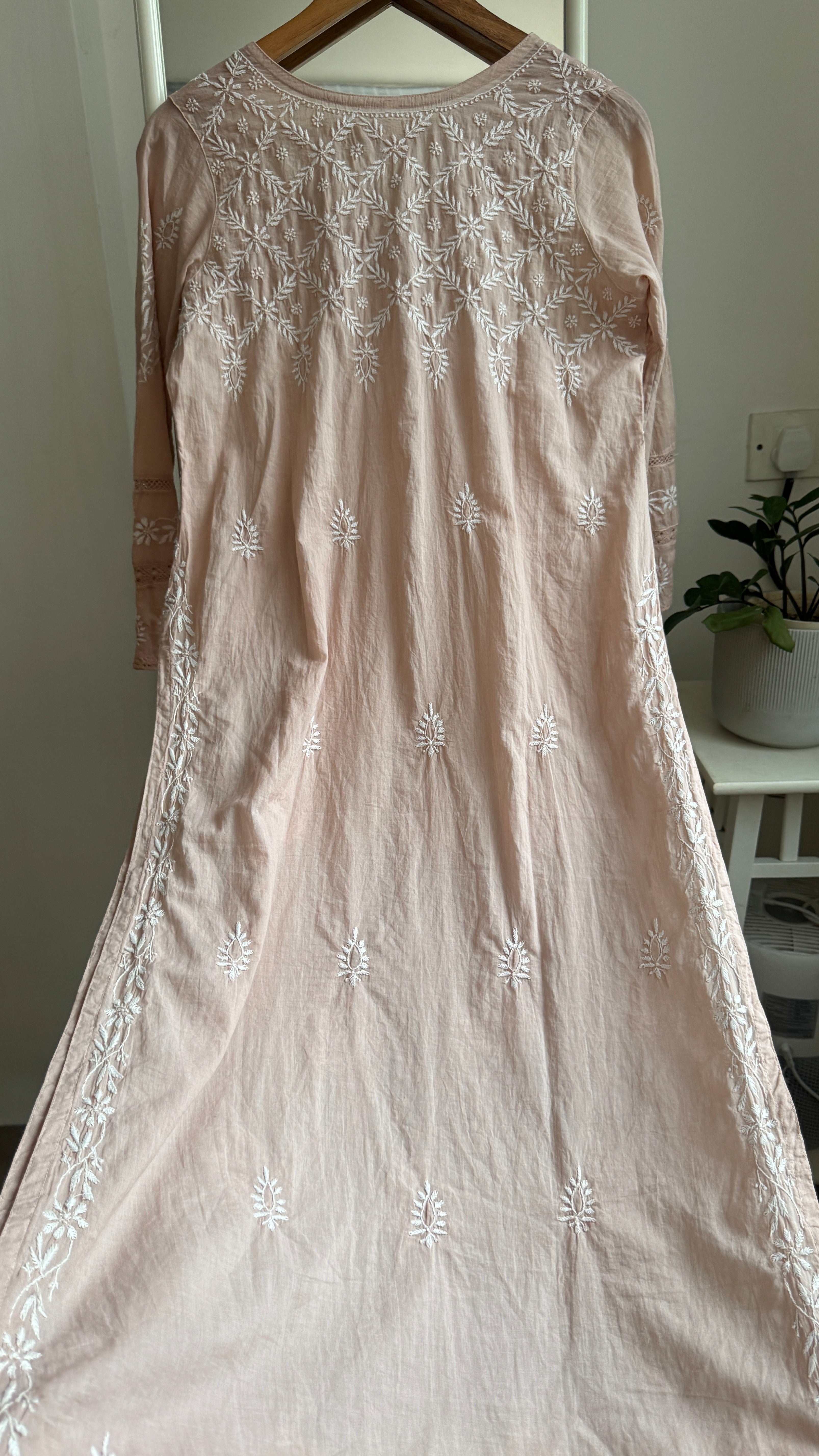Mul Cotton Nude Brown Chikankari Kurti - Bela Collection