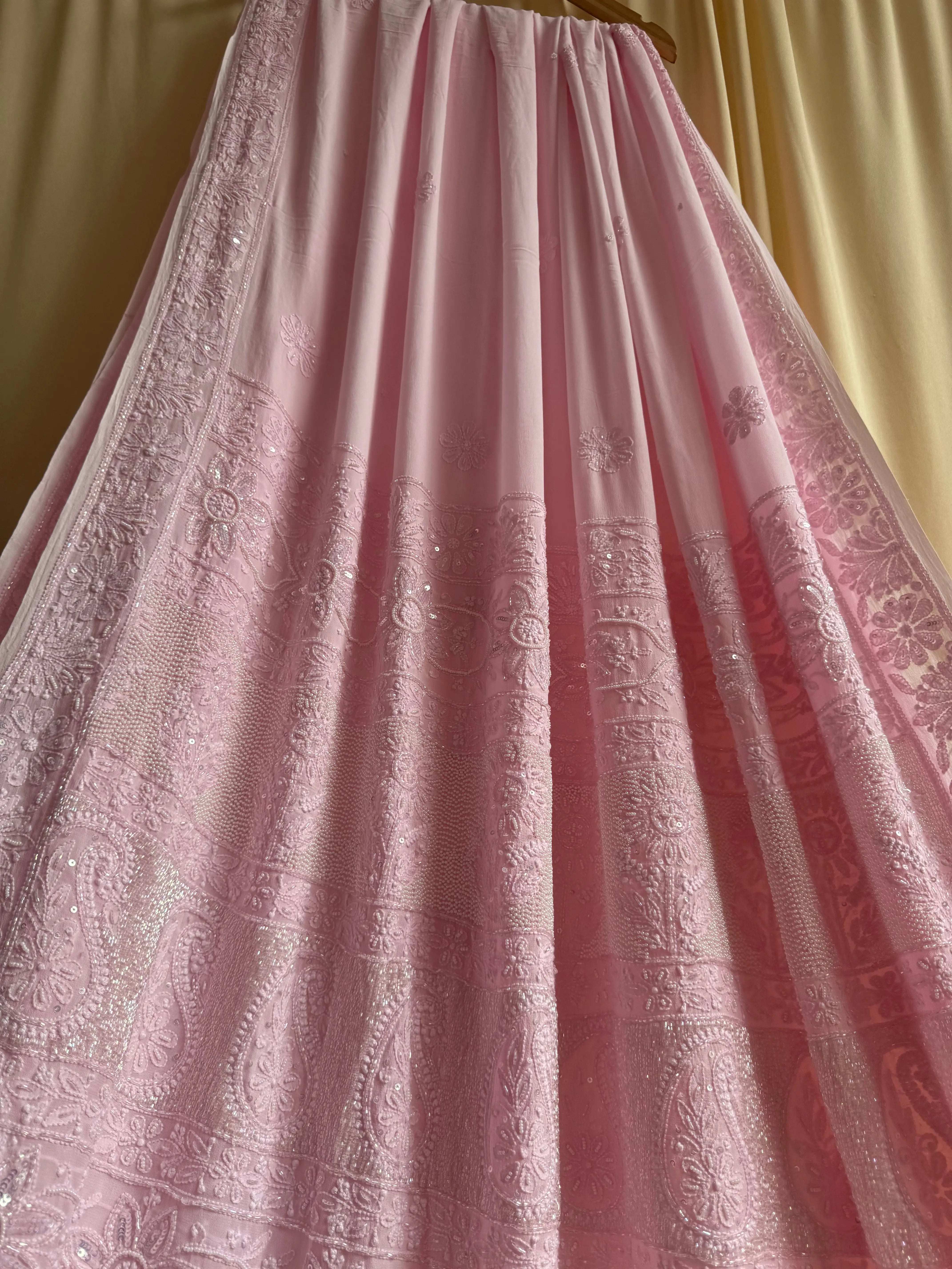 Viscose Chikankari saree with Pearl embellishments- Baby pink ARIAA CHIKANKARI 