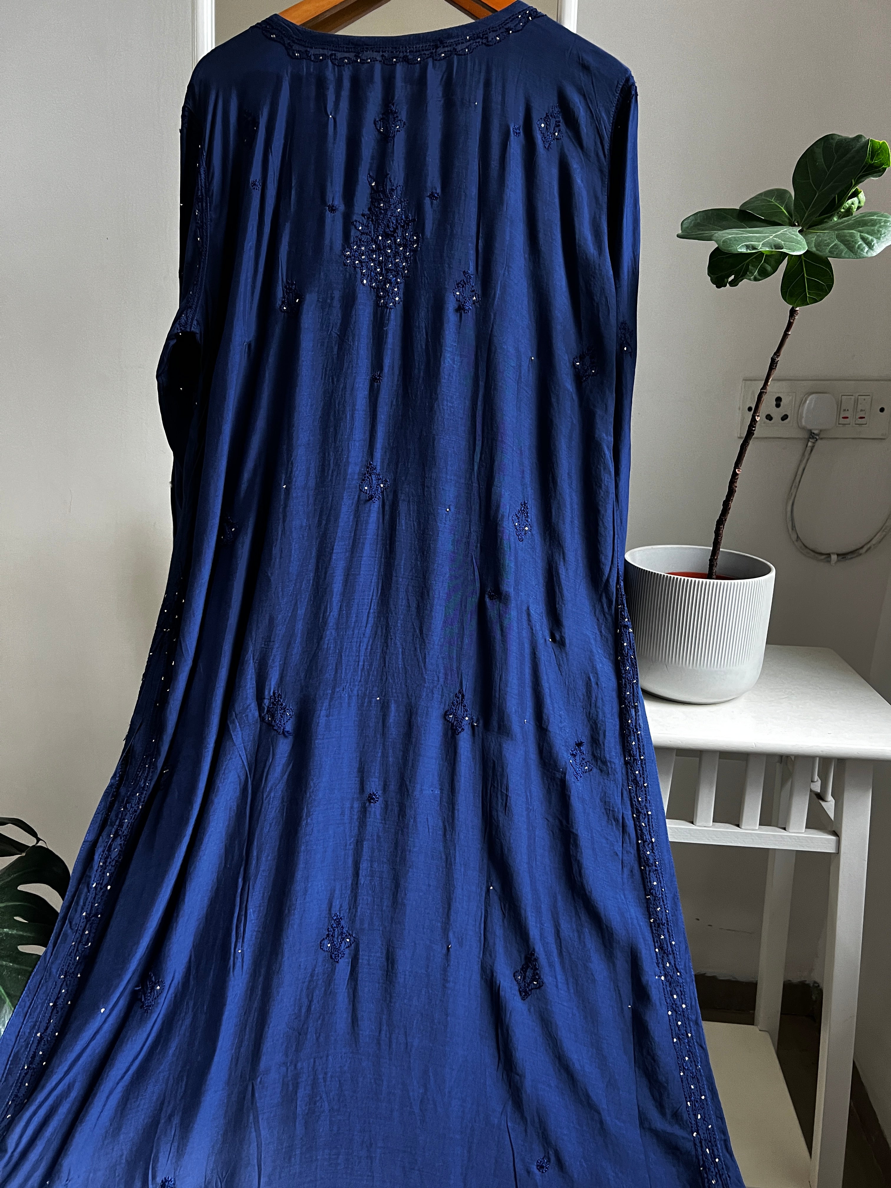 Muslin Chikankari Kurti with Mukaish work - Navy Blue
